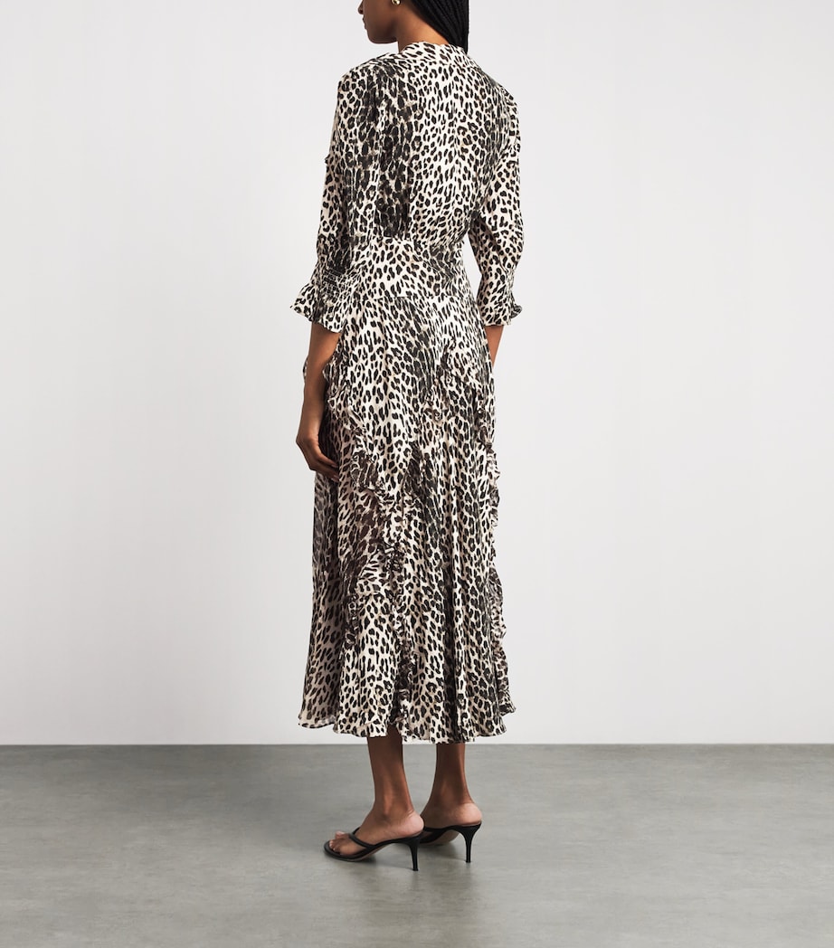 Rixo Womens Crepe Leopard Rosanna Midi Dress Nina Leopard Mocha Image 4