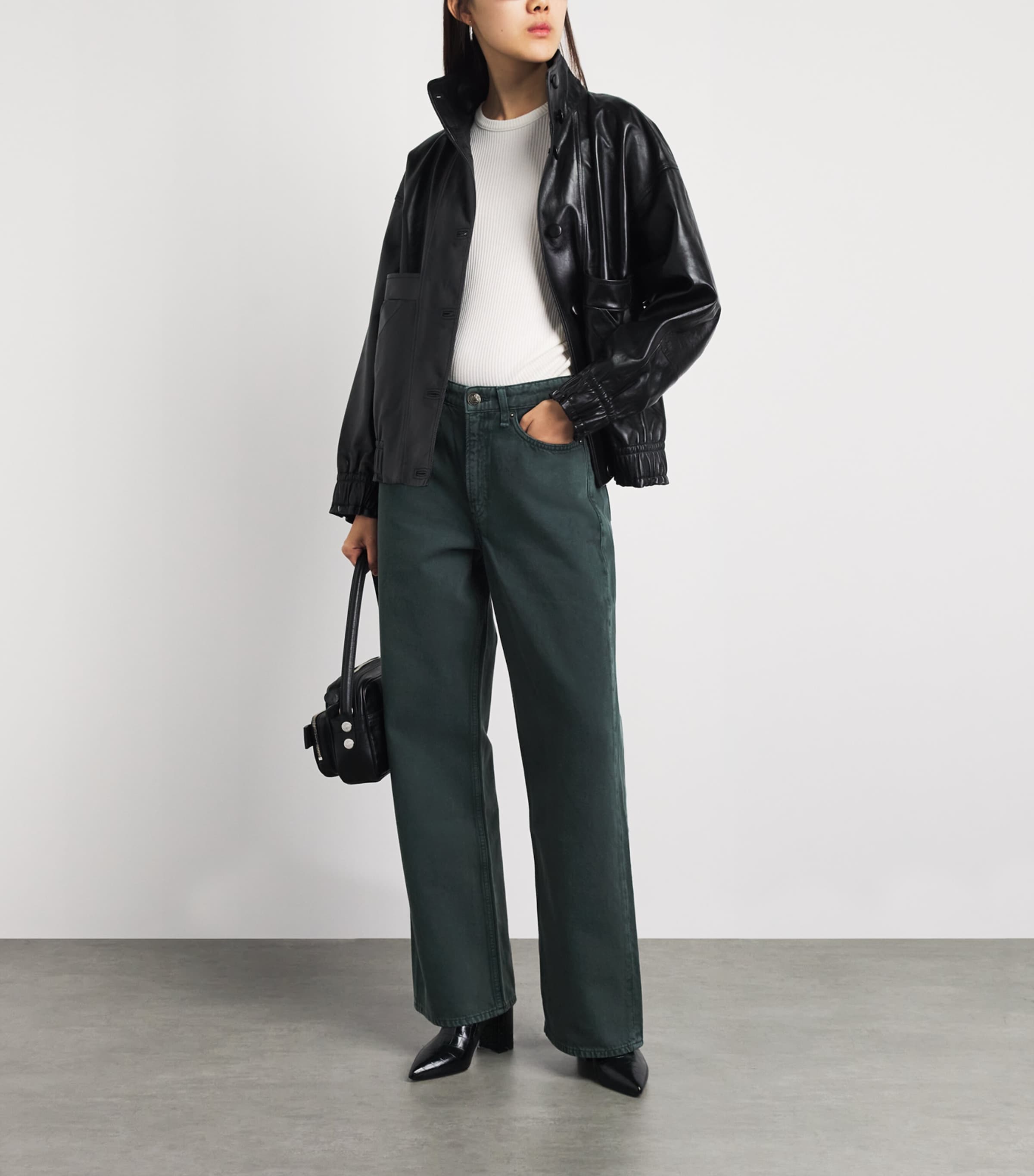 Rag & Bone Womens Logan Mid-Rise Wide-Leg Jeans Greenstone Image 2