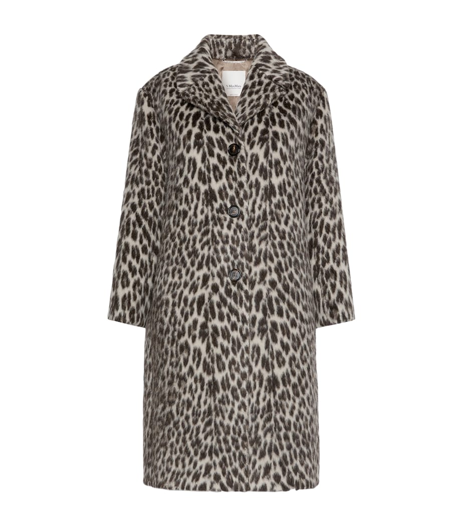 Max Mara Womens Wool-Alpaca Leopard Print Overcoat Ecru Image 1