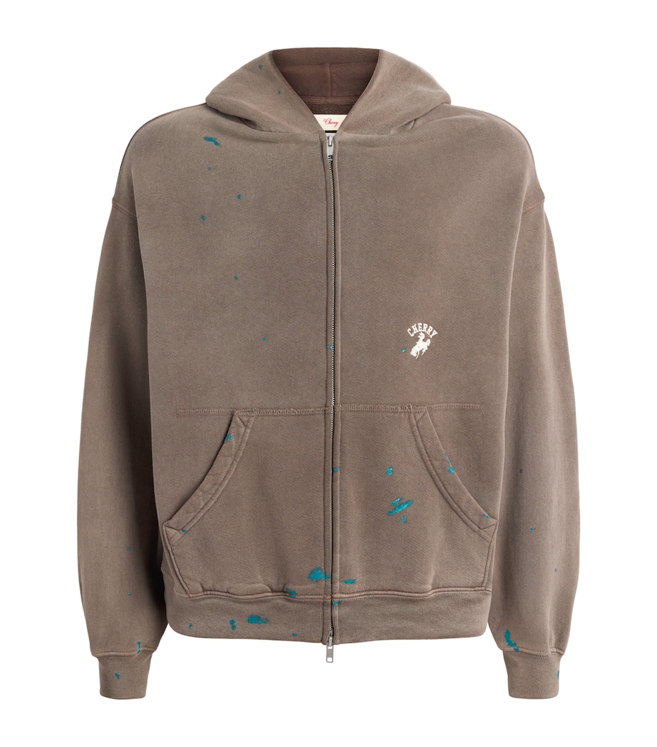 Cherry Los Angeles Mens Western Athletic Zip-Up Hoodie Brown Image 1