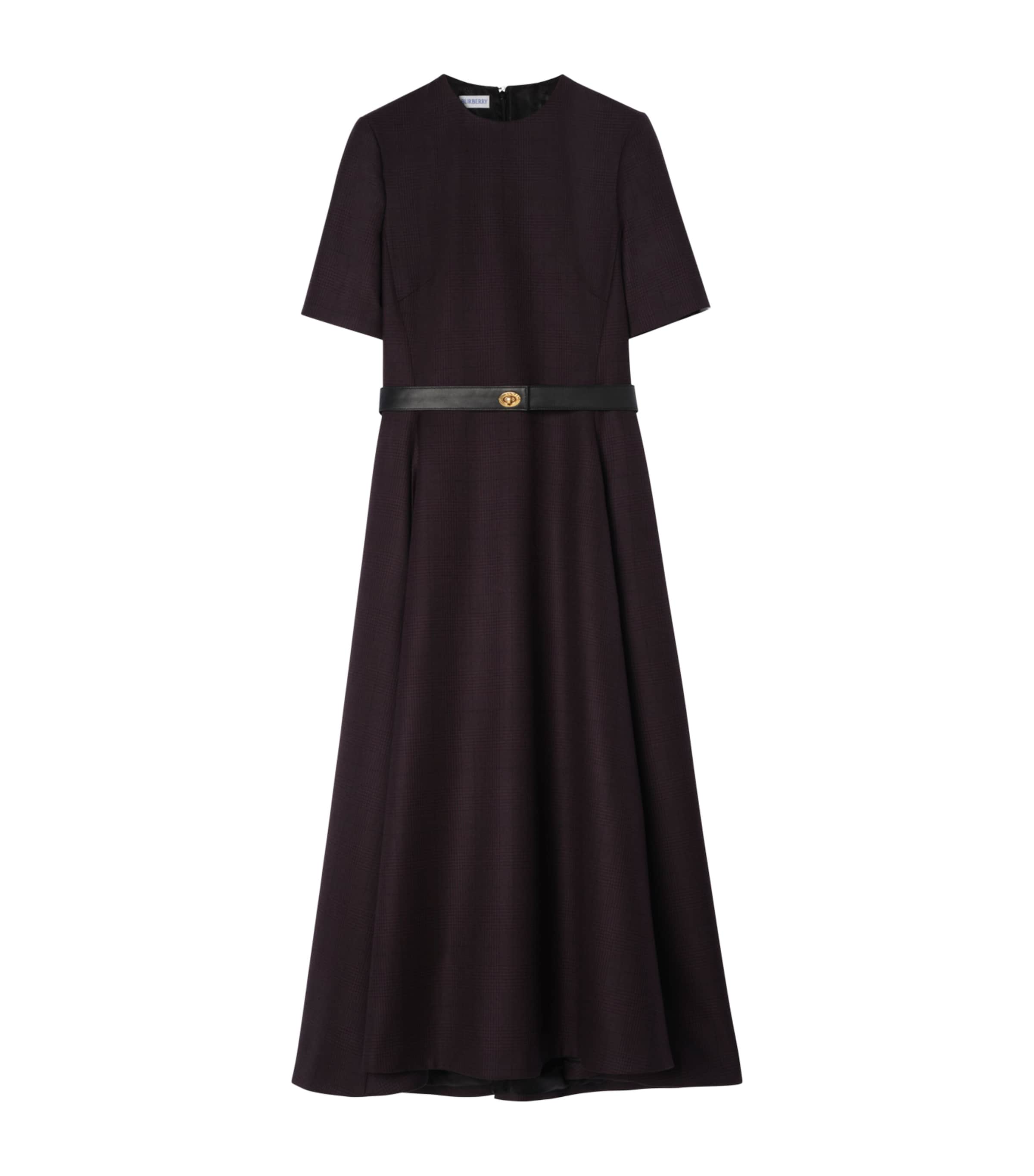 Burberry Womens Wool Check Midi Dress Dark Pelt Brown Chk Image 1