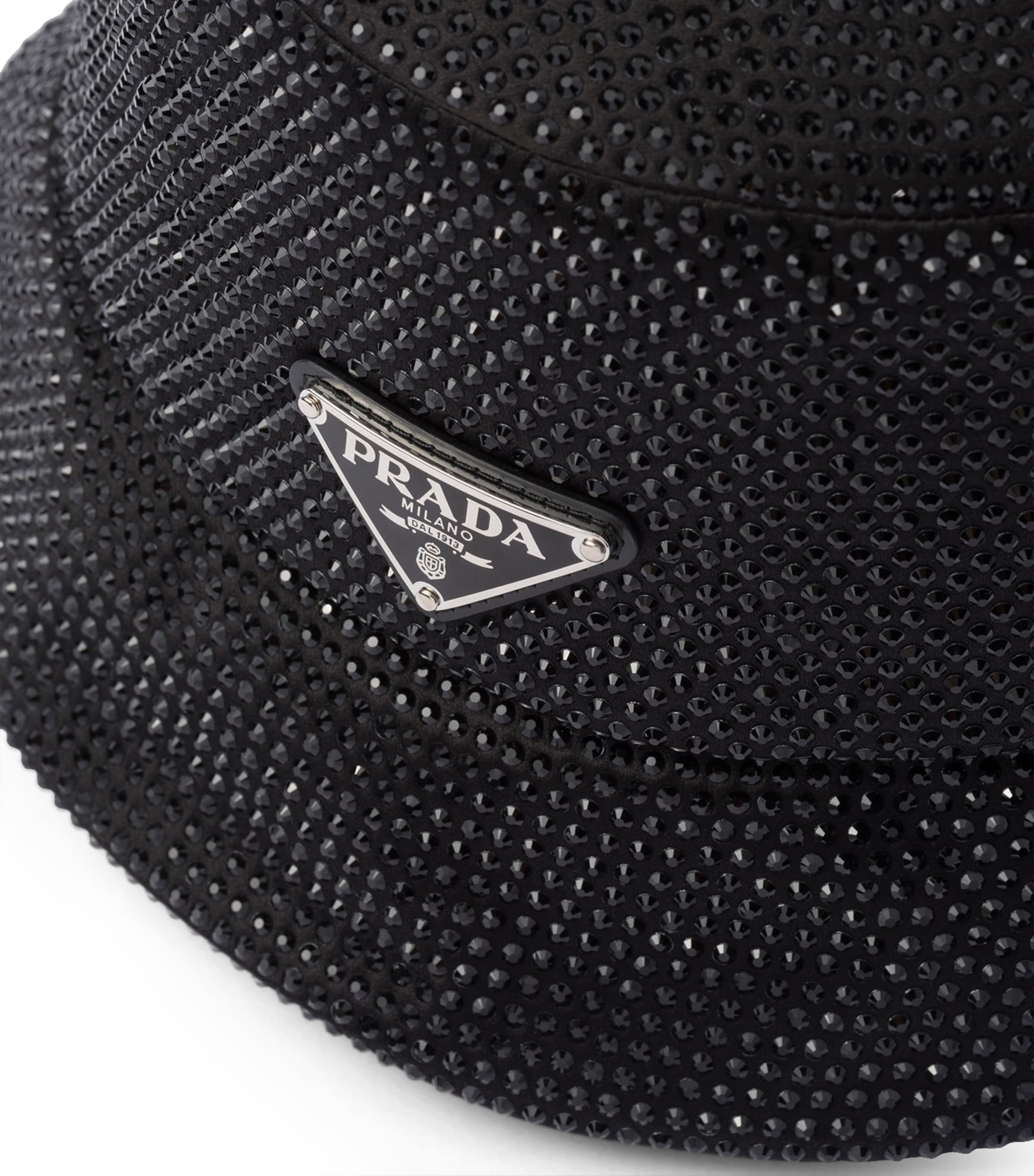 Prada Black Crystal-Embellished Bucket Hat Harrods IT