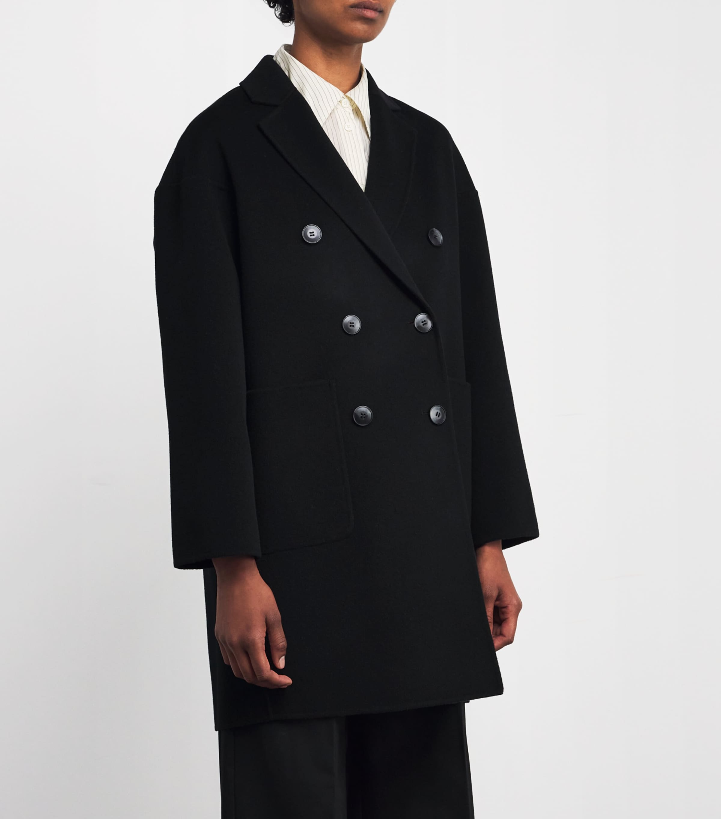 Virgin Wool Double-Breasted Coat BLACK Image 3