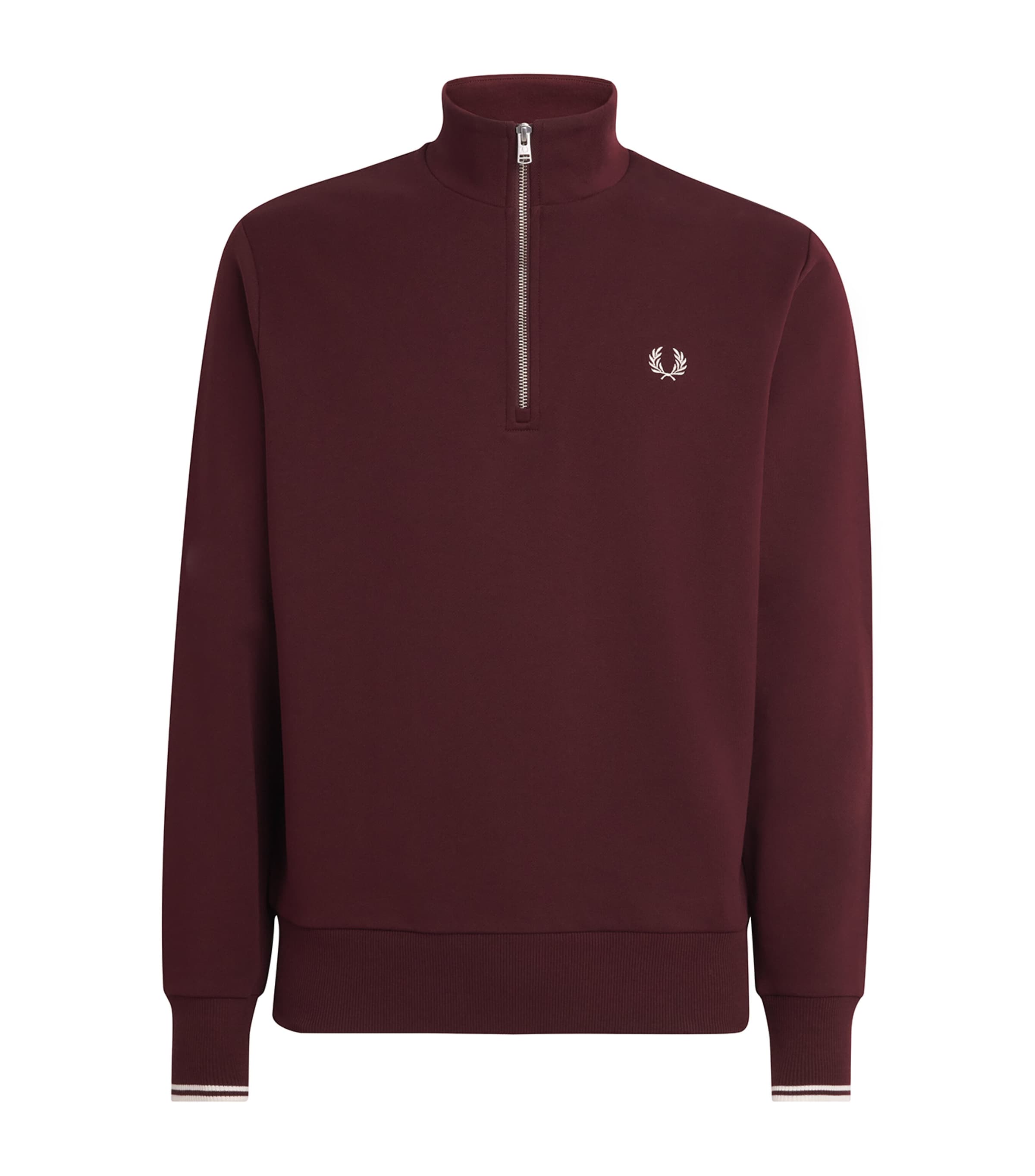 Fred Perry Mens Cotton Half-Zip Sweatshirt Oxblood/ecru Image 1