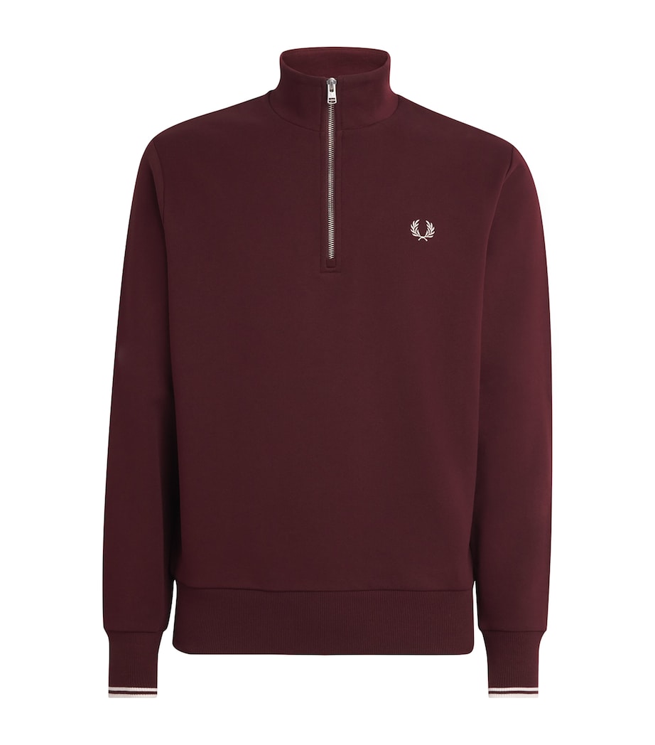 Fred Perry Mens Cotton Half-Zip Sweatshirt Oxblood/ecru Image 1
