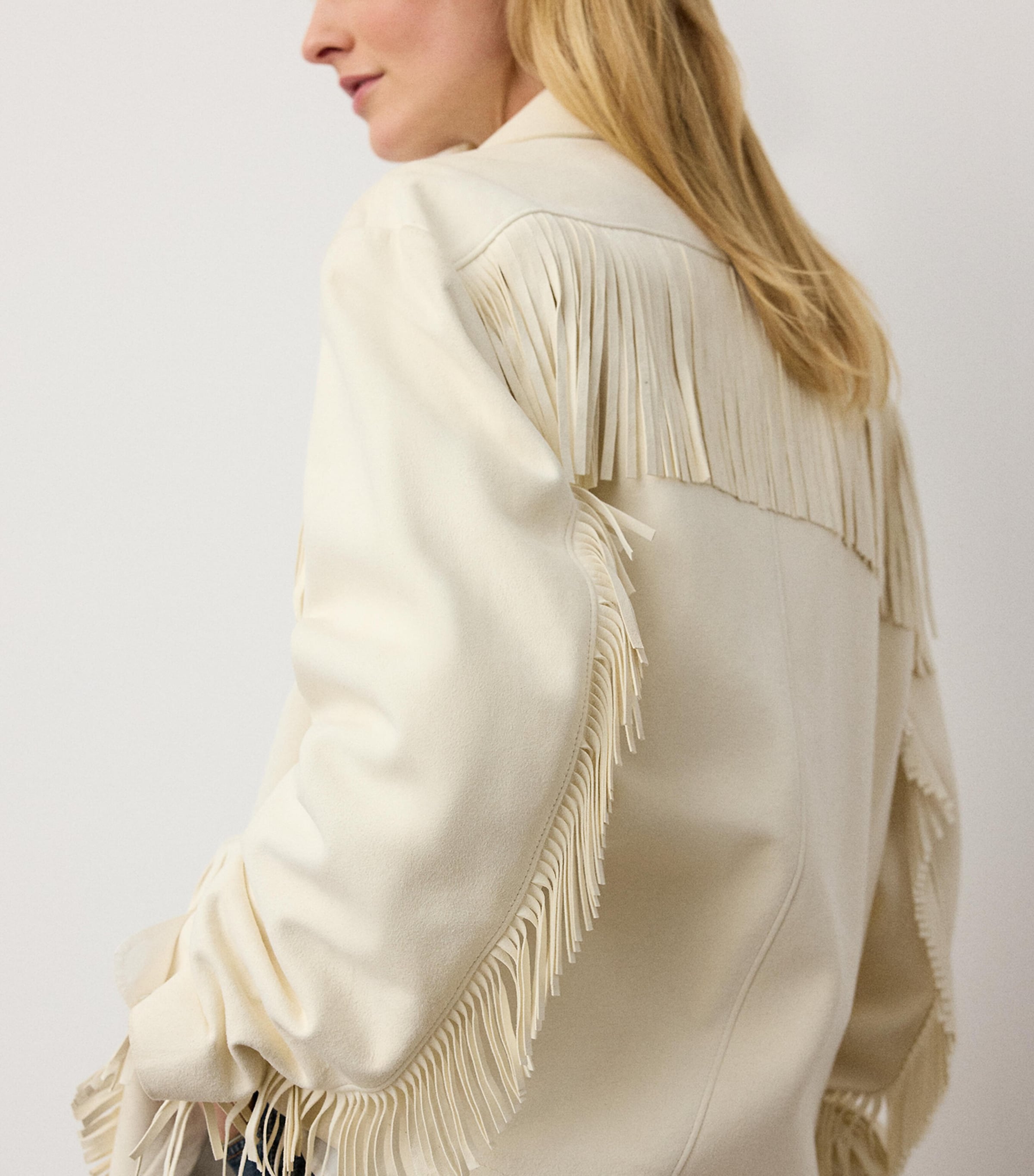 Ralph Lauren Collection Womens Lamb Suede Fringe-Trim Perce Jacket Cream Image 5