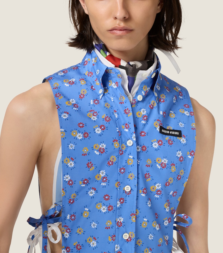 Miu Miu Womens Cotton Poplin Floral Mini Dress Light Blue Image 4