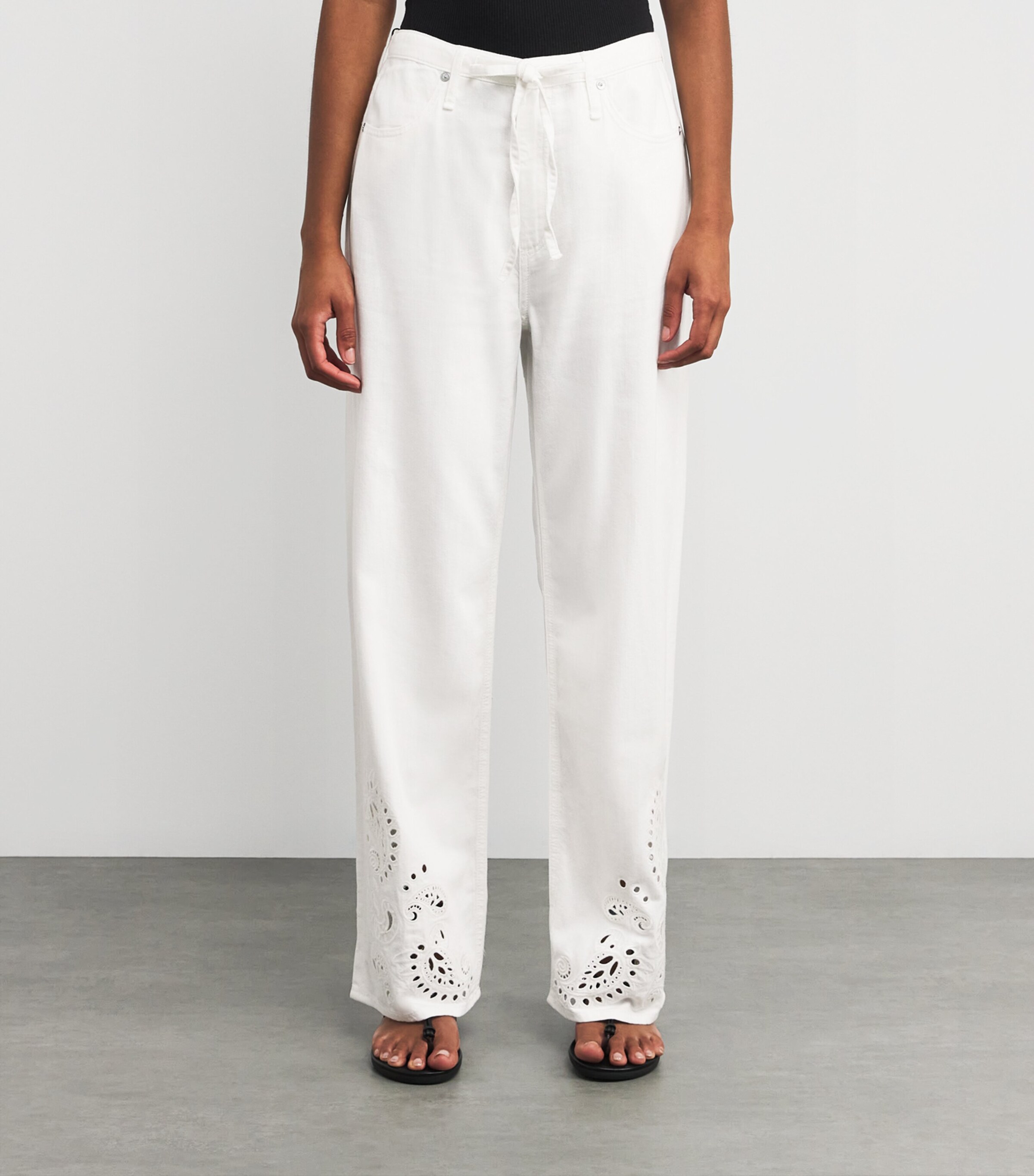 Ultra Featherweight Drawstring Phoebe Wide-Leg Jeans WHTEYELET Image 3