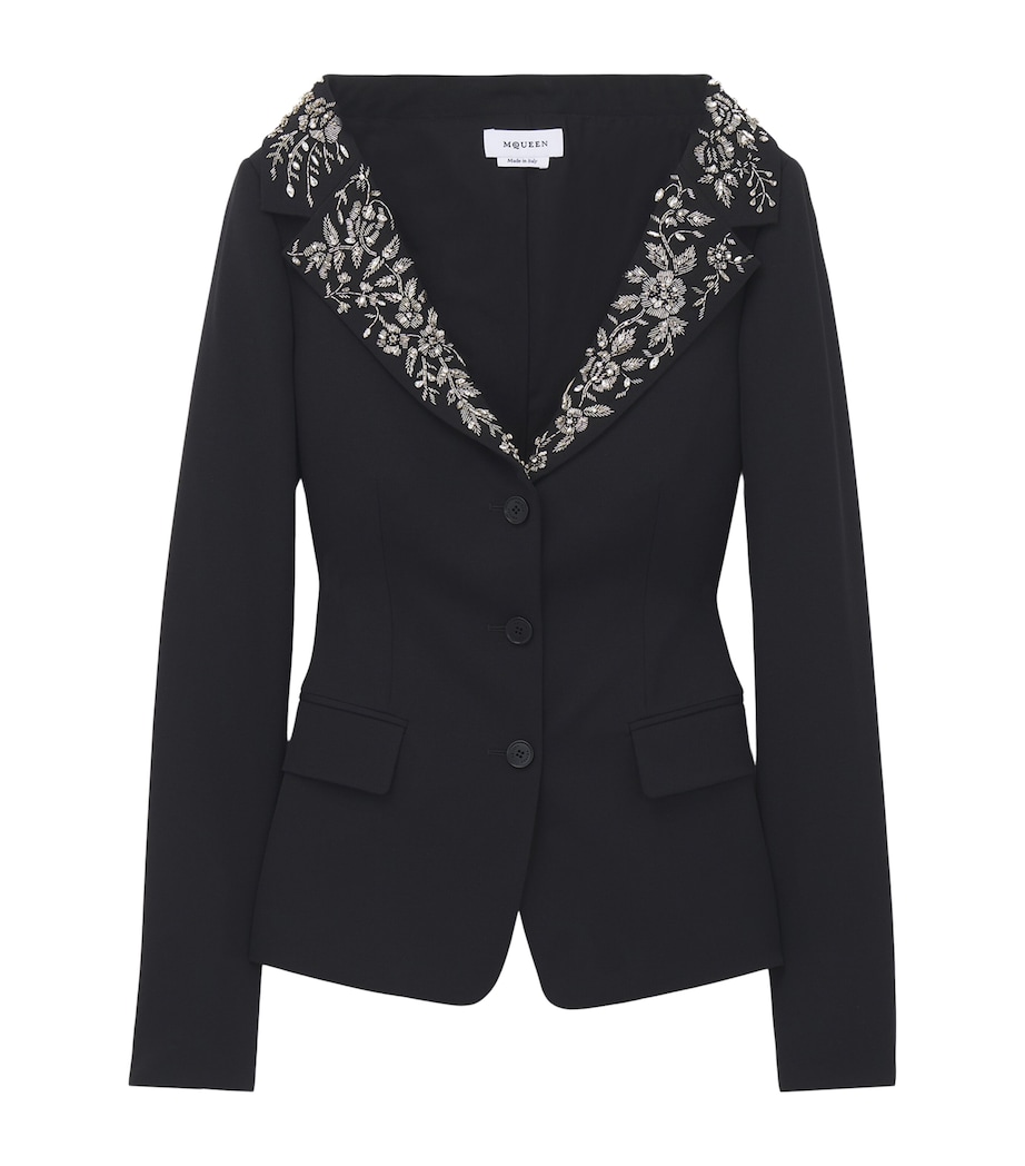 McQueen Womens Wool Beaded-Collar Blazer Image 1
