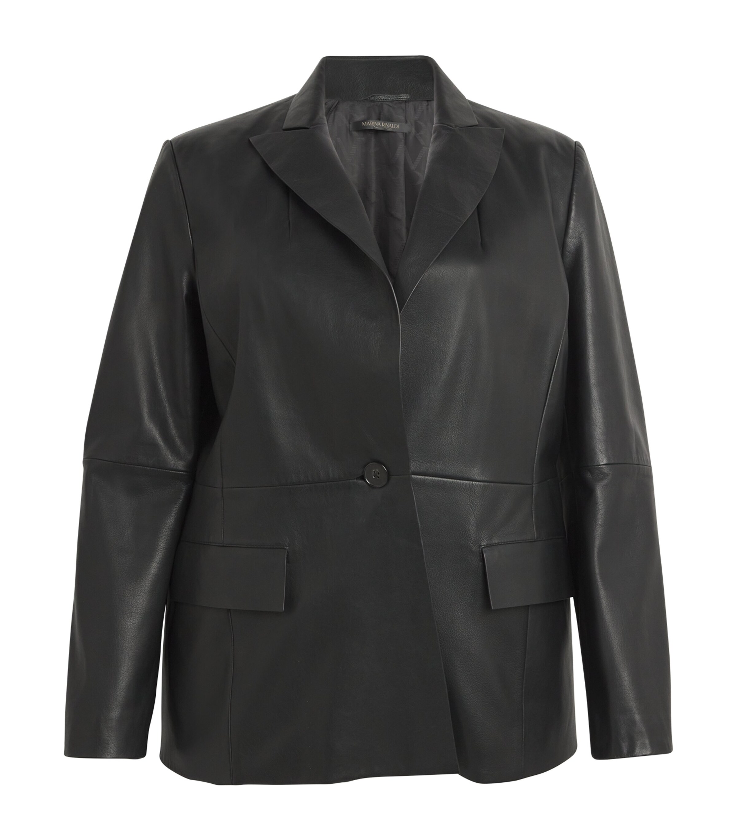 Shop Marina Rinaldi Single-button Leather Blazer In Black