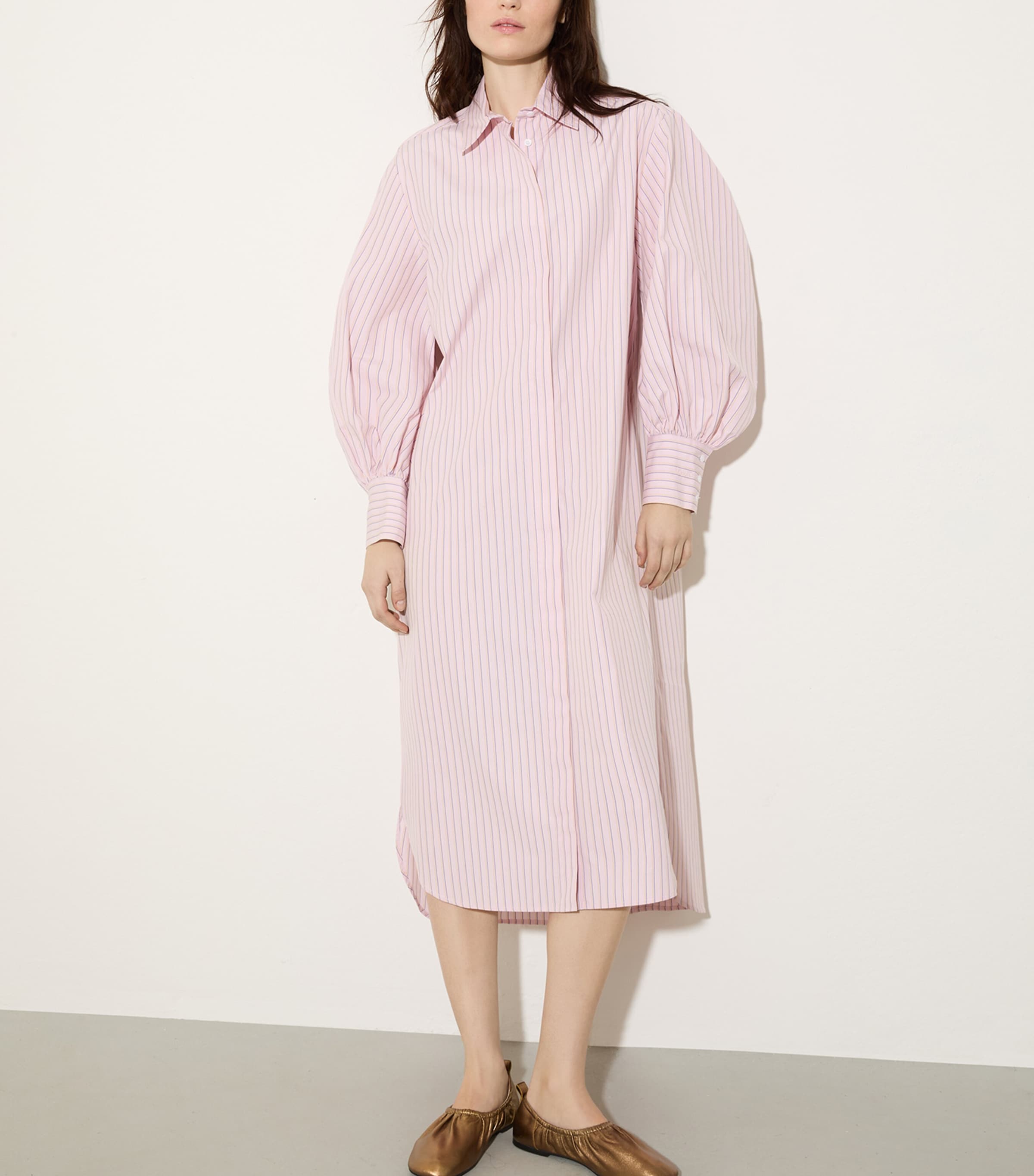 MAX&Co. Womens Cotton Pinstripe Shirt Dress Powder Image 3