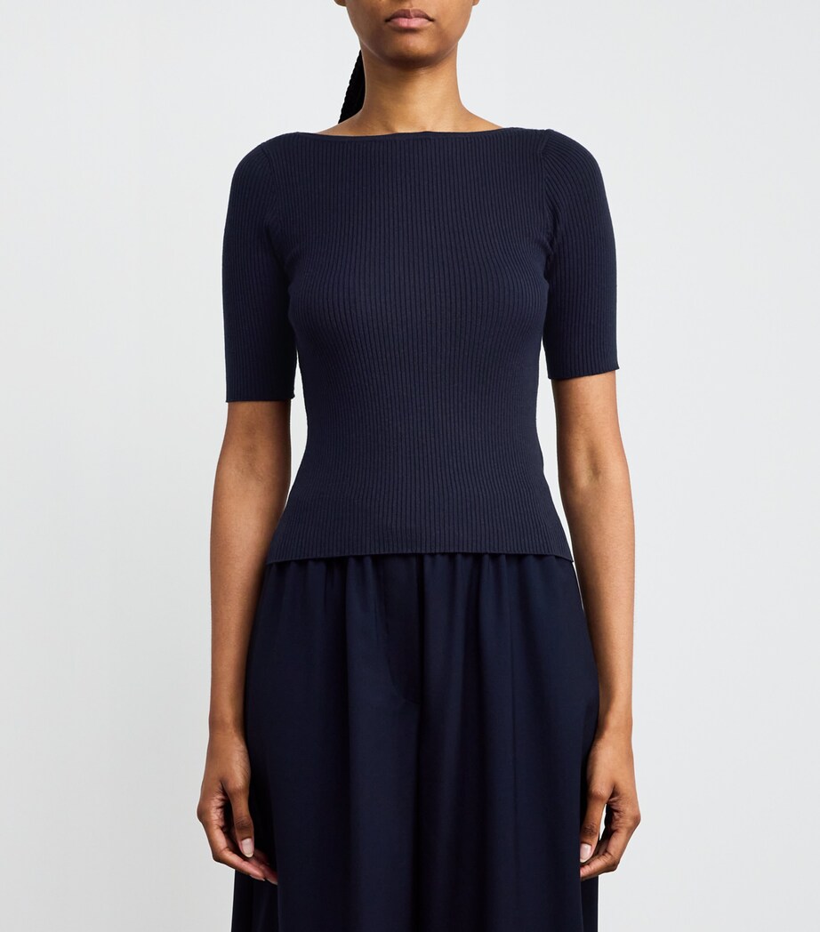 Rib-Knit Slim T-Shirt NAVY Image 3