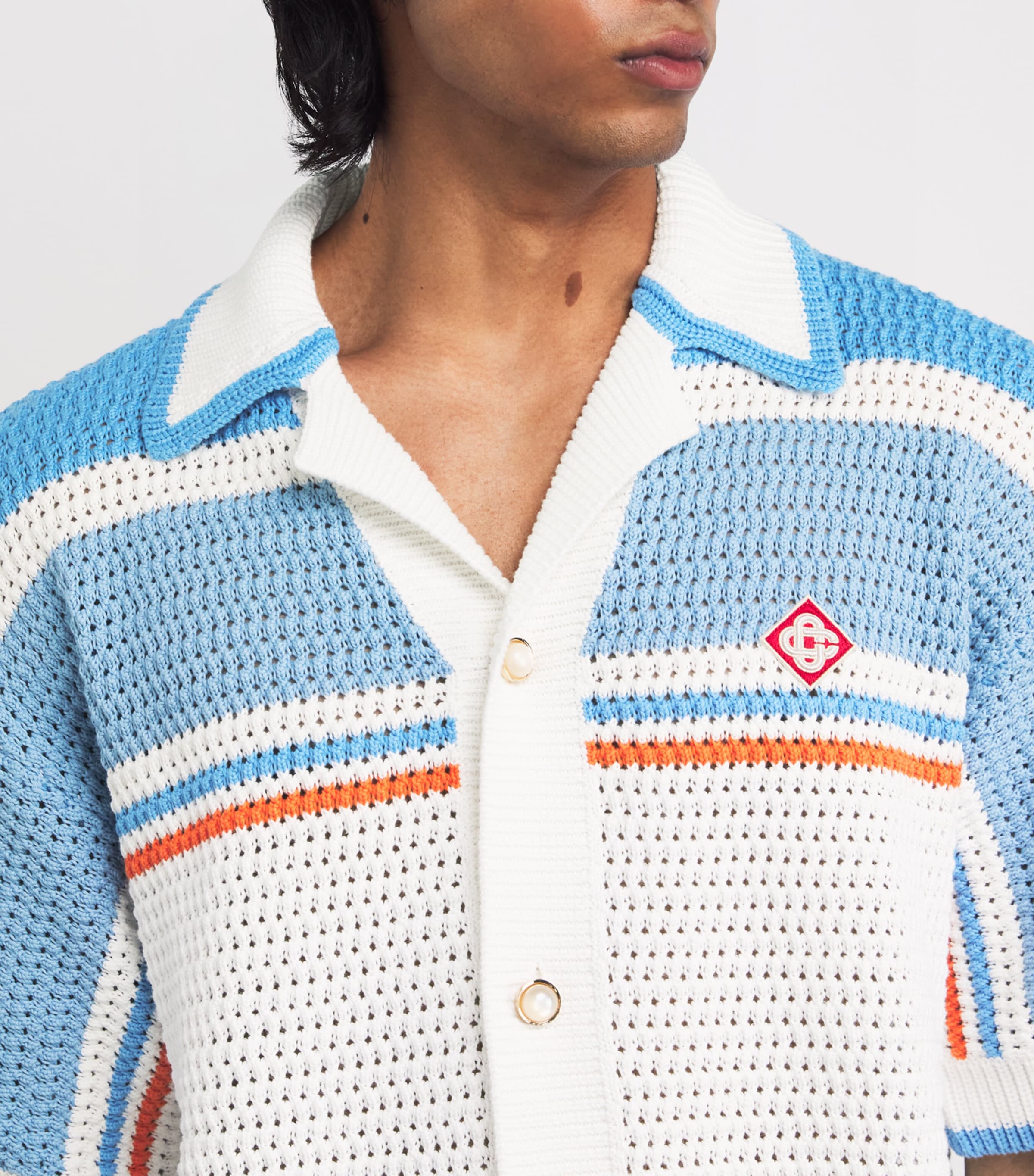 Cotton Crochet Tennis Short-Sleeve Shirt BLUE MULTI Image 6