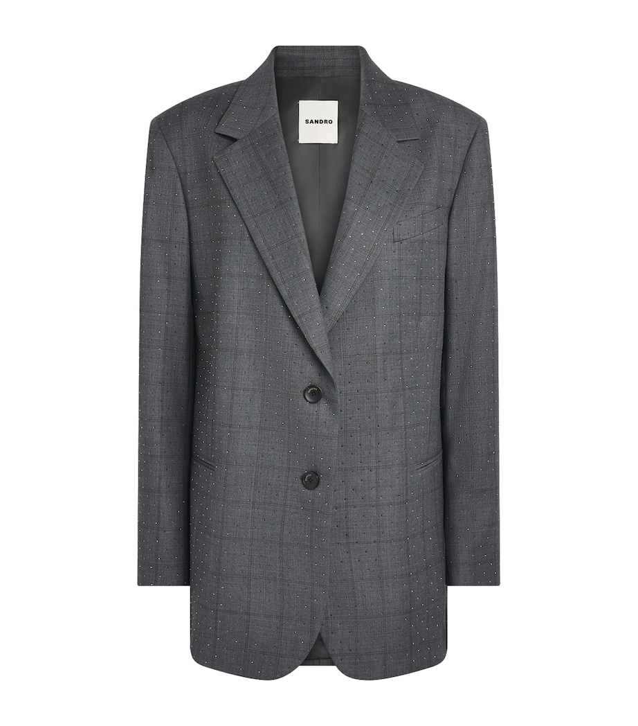 Sandro Paris Womens Wool Rhinestone Blazer Dark Grey Image 1
