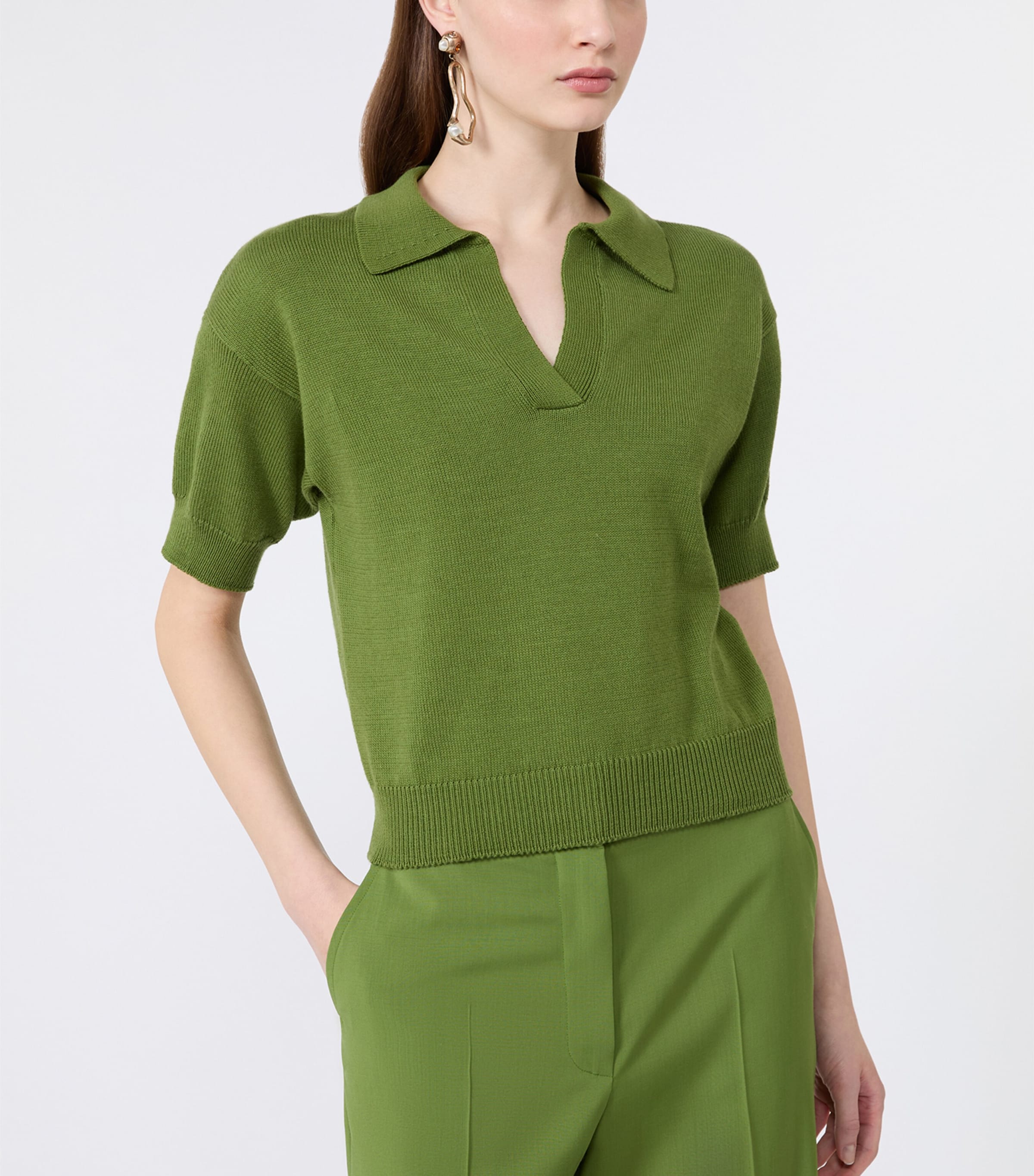 Weekend Max Mara Womens Knitted Polo Shirt Green Image 4