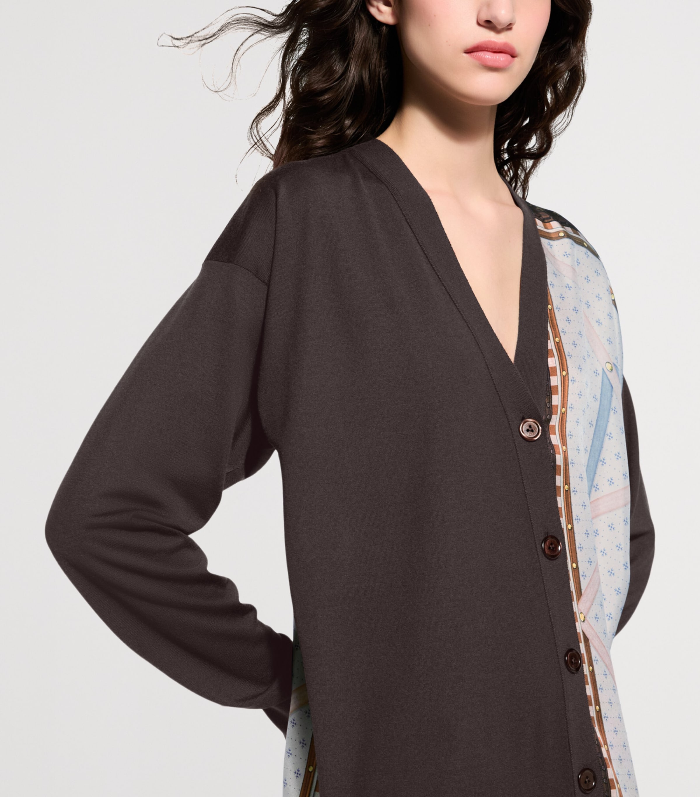 LOUIS VUITTON Womens Wool-Silk Trunk Insert Cardigan Chocolate Brown Image 4