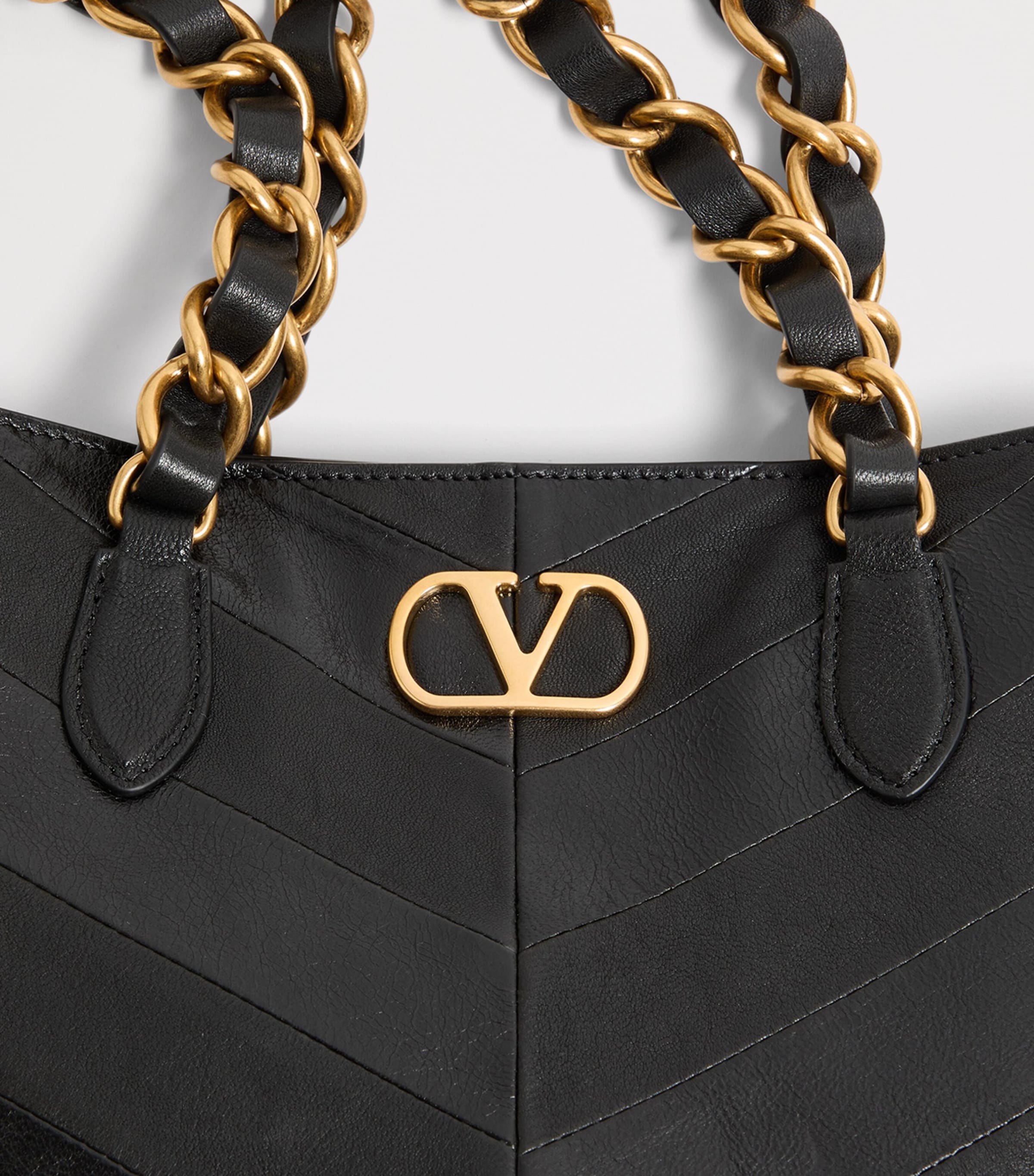 Valentino Garavani Black Small Lambskin Laseine Tote Bag | Harrods US