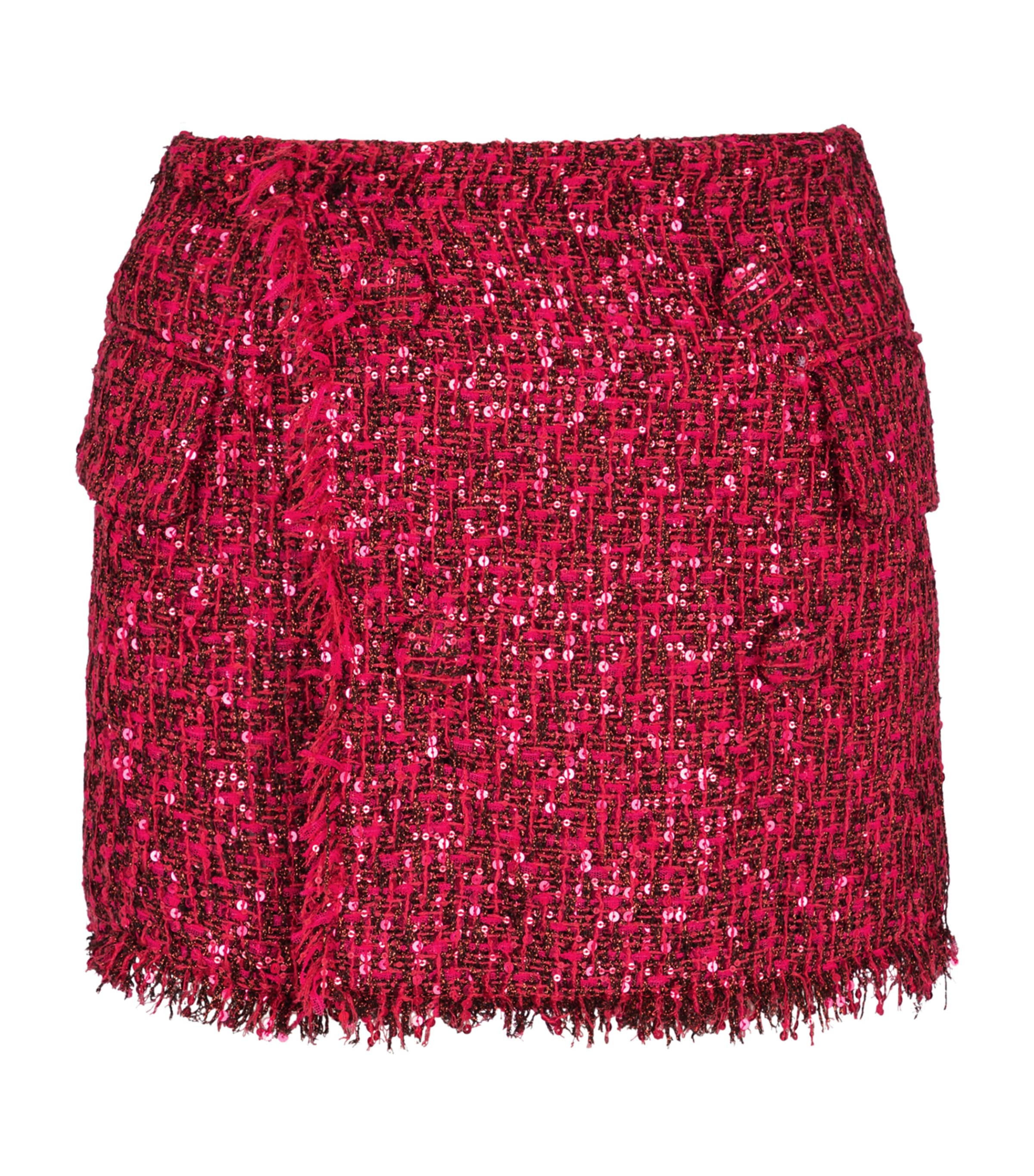 Shop Balmain Tweed Sequinned Skort In Pink
