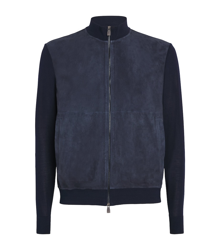 Suede-Silk Bomber Jacket 001 NAVY BLUE Image 1