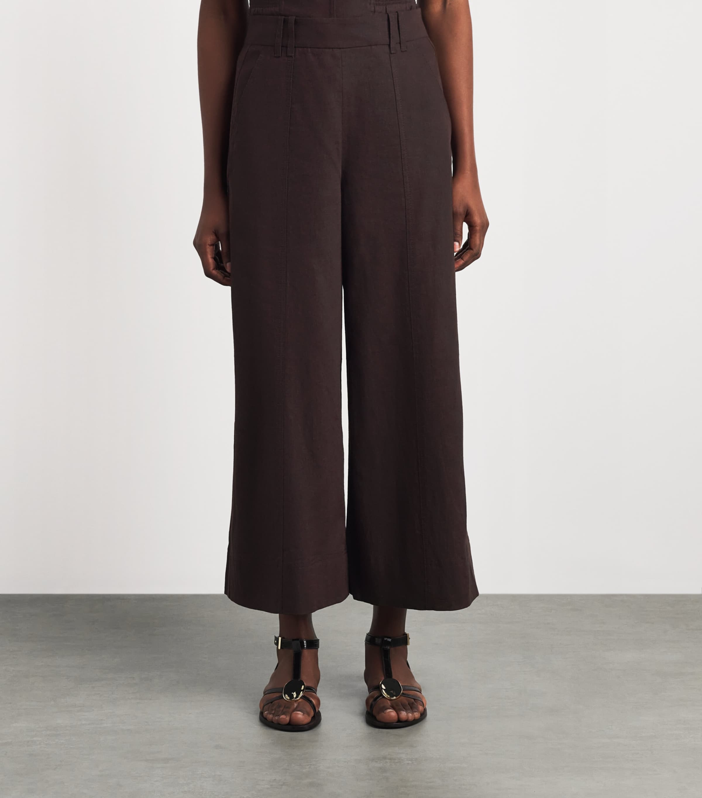 ME+EM Womens Cropped Wide-Leg Trousers Cocoa Brown Image 4
