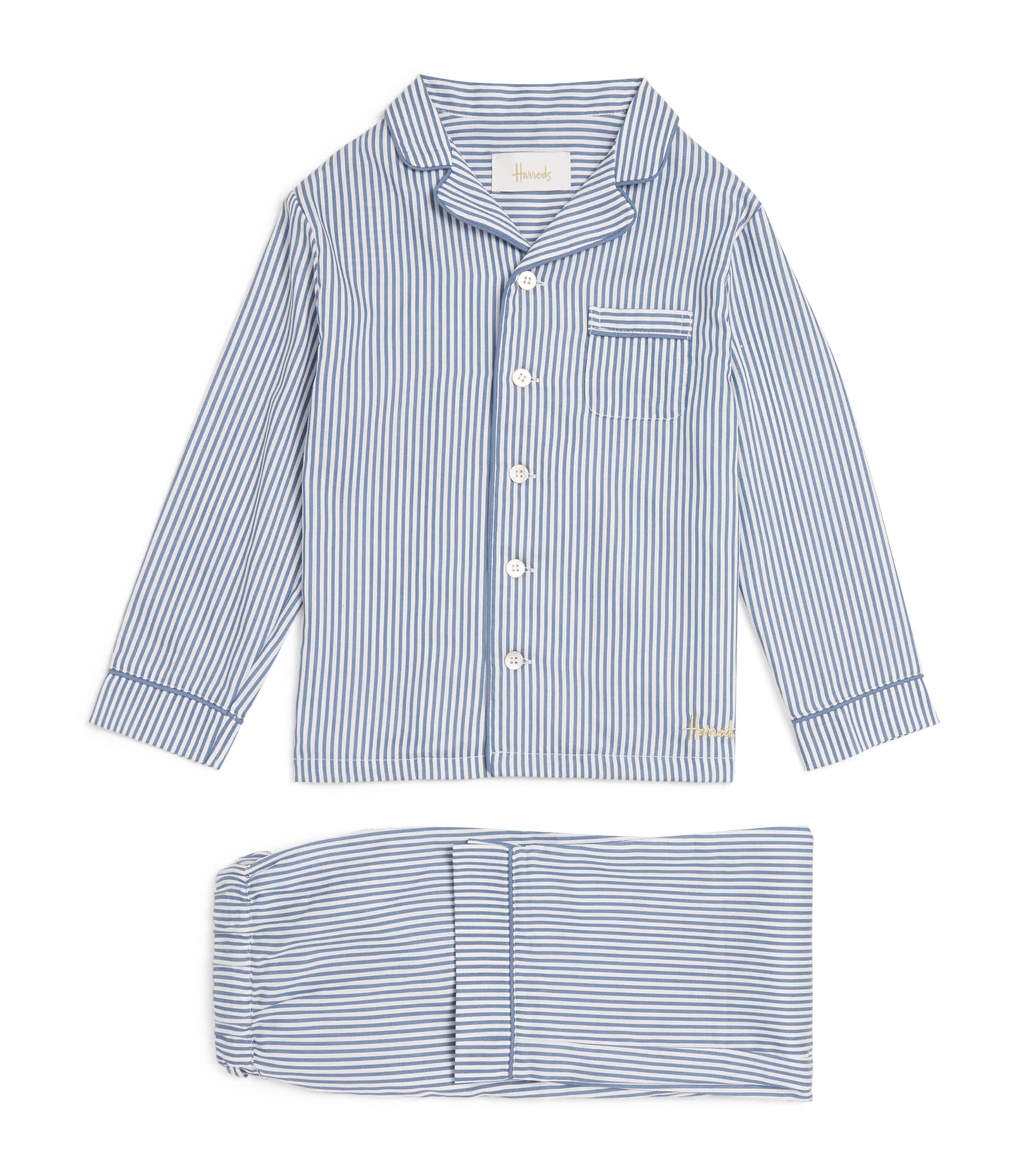 Harrods Cotton Stripe Pyjama Set In Blue