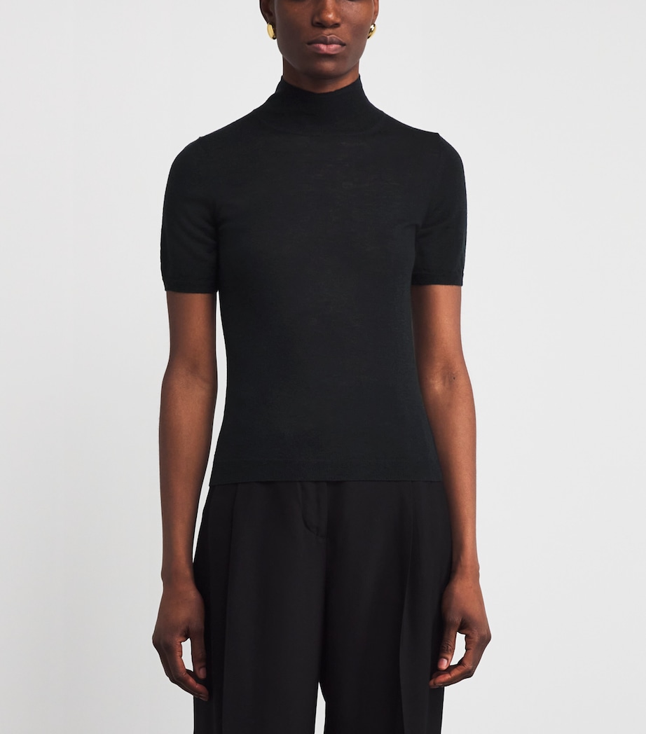 Merino Wool-Cashmere Short-Sleeve Sweater BLACK Image 3