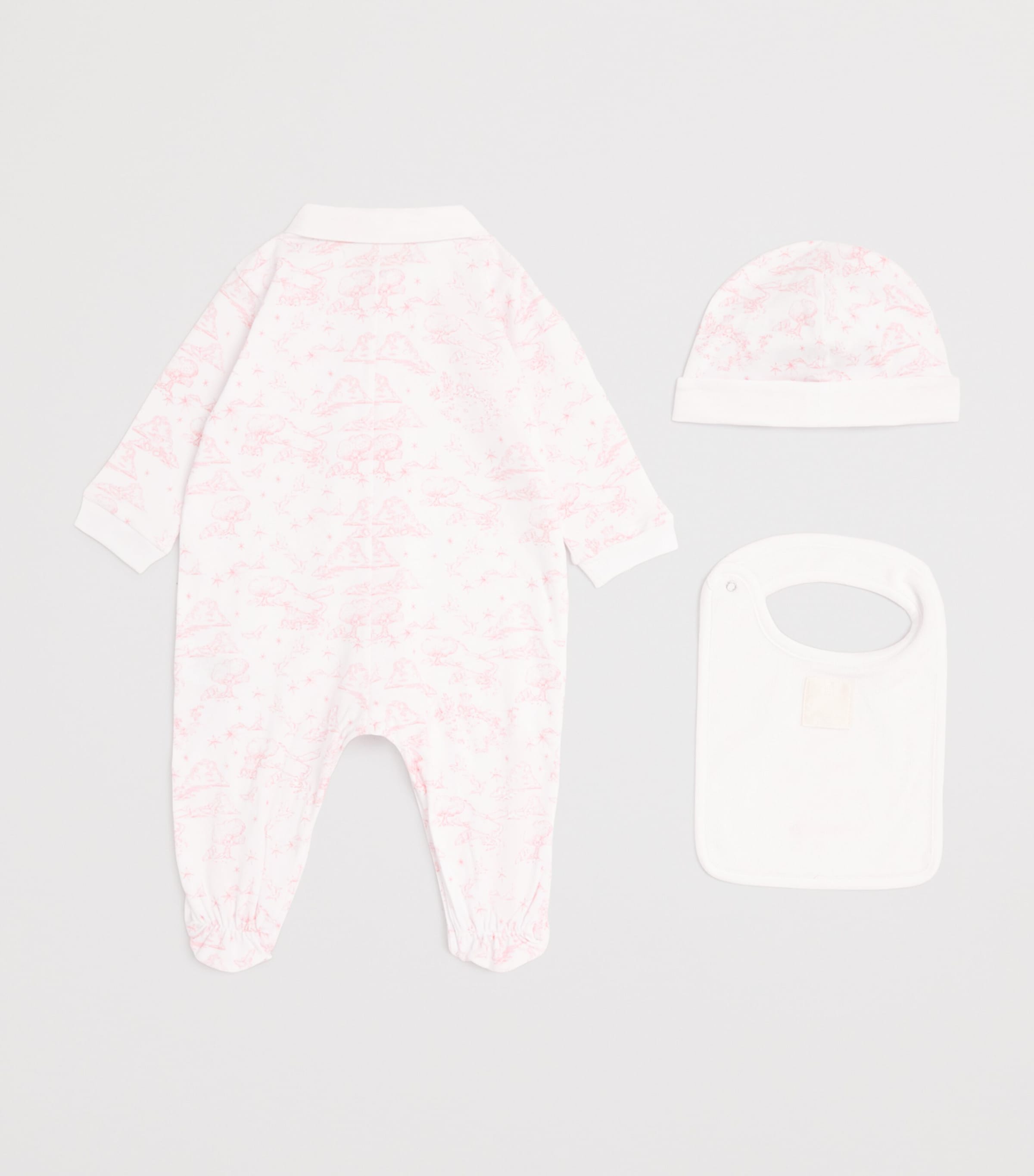 Cotton All-In-One, Hat and Bib Set (1-18 Months) H31269/N54WHITE PINK Image 1