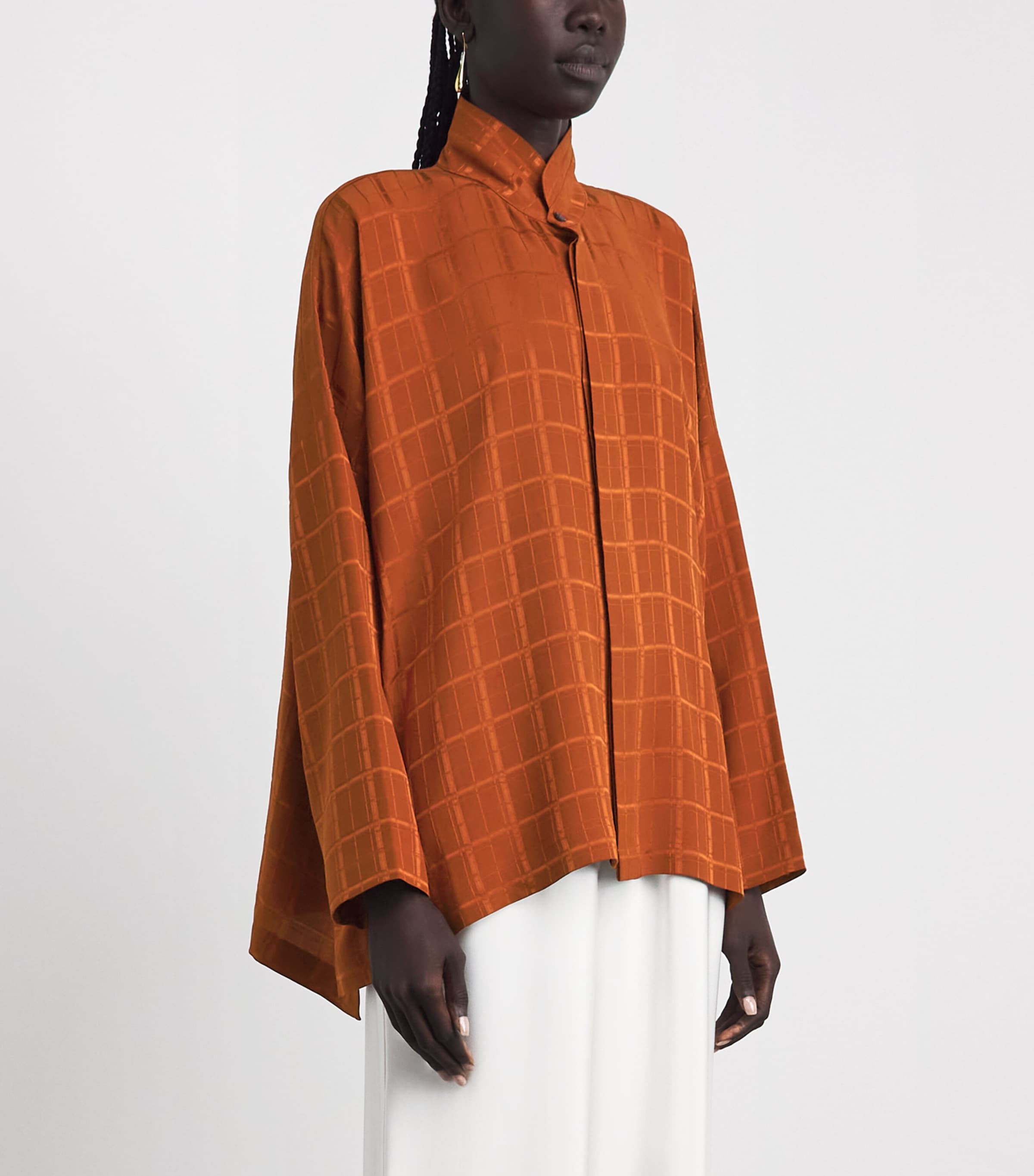 Eskandar Womens Silk Double-Stand Collar Shirt Rust Image 4