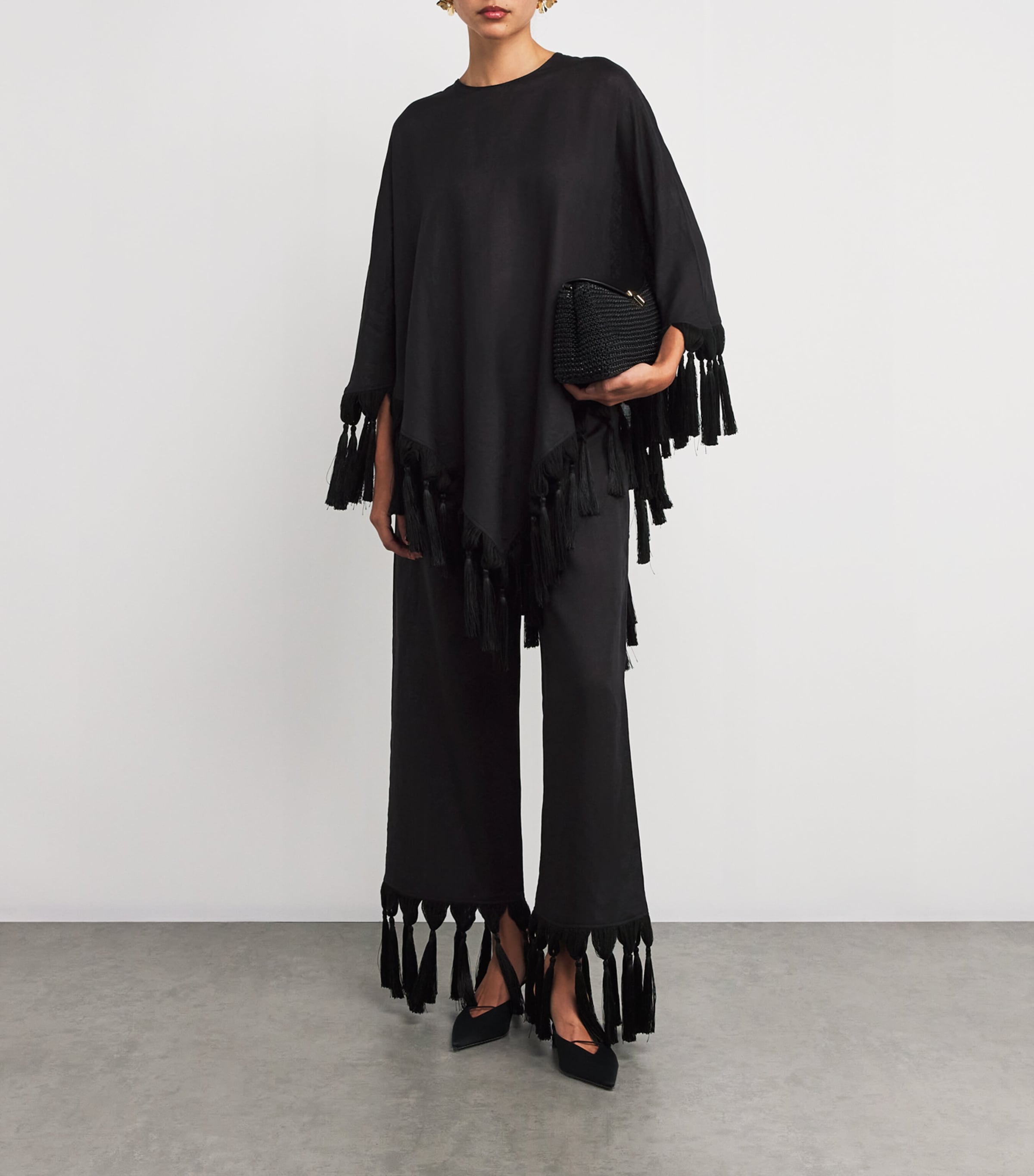 Linen Fringe-Trim Marlino Trousers BLACK Image 2