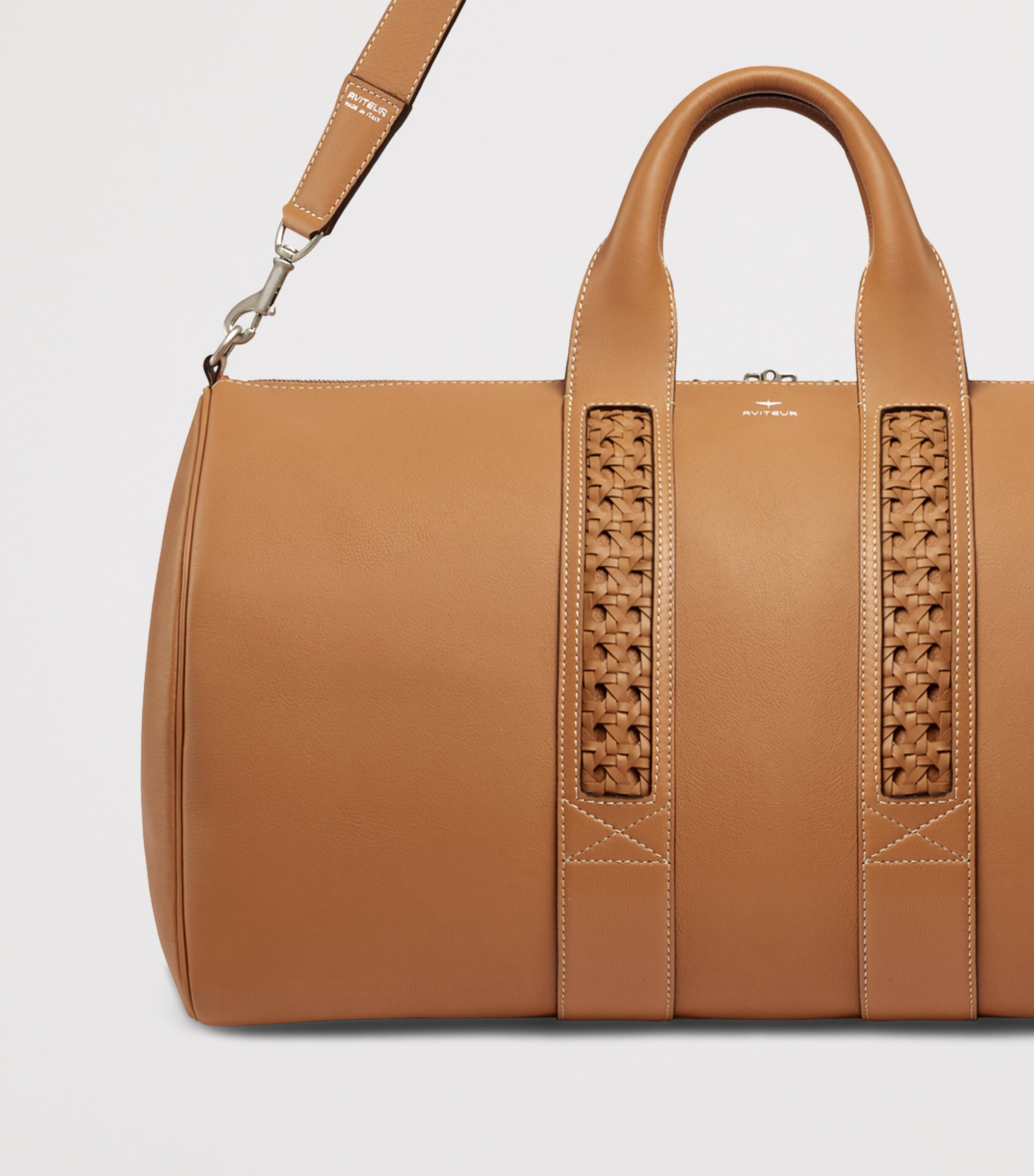 Leather Woven-Detail Holdall WALNUT Image 4