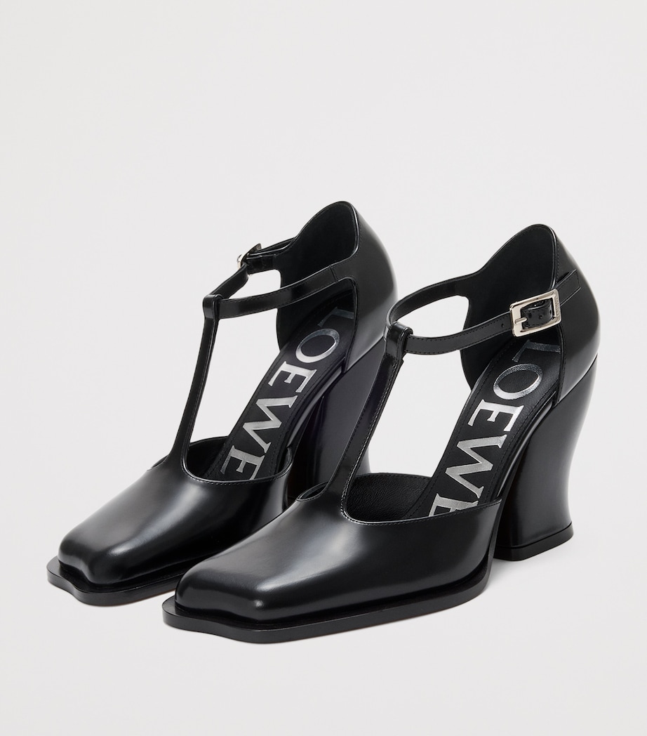 Leather Onda T-Bar Pumps 90 BLACK Image 3