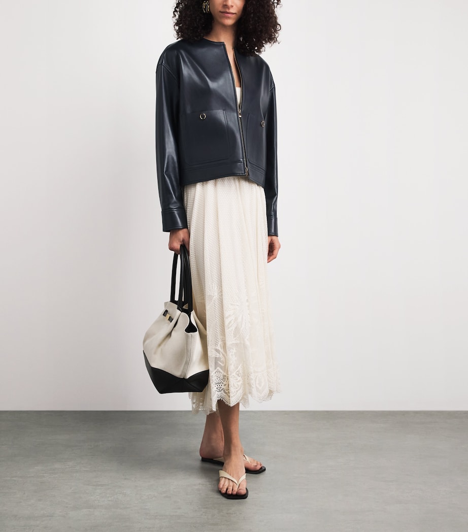 Agnona Womens Lambskin Cropped Bomber Jacket Dark Blue Navy Image 2