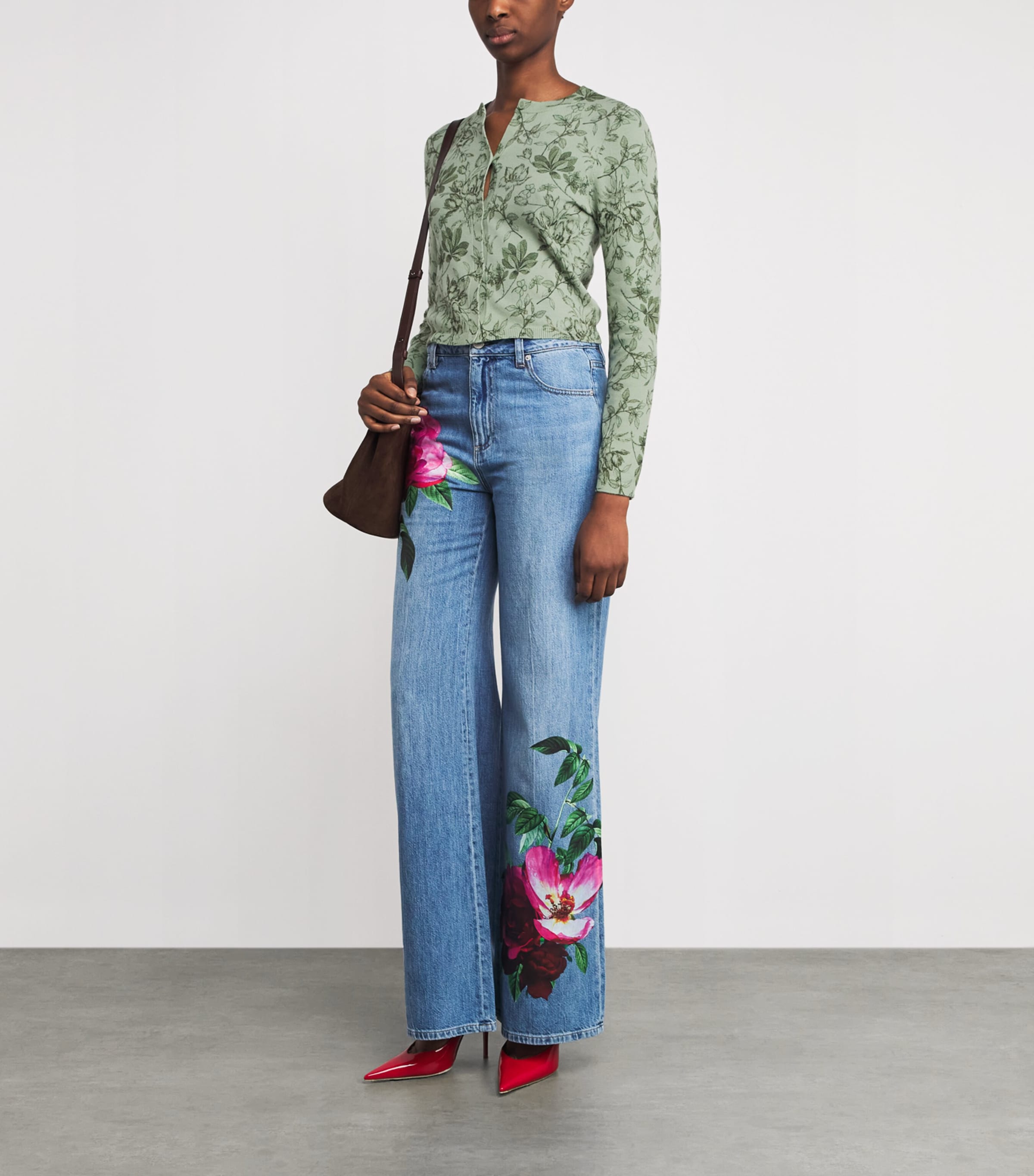 Alice+Olivia Womens Cotton Printed Carson Cardigan Grdn Sage Image 2
