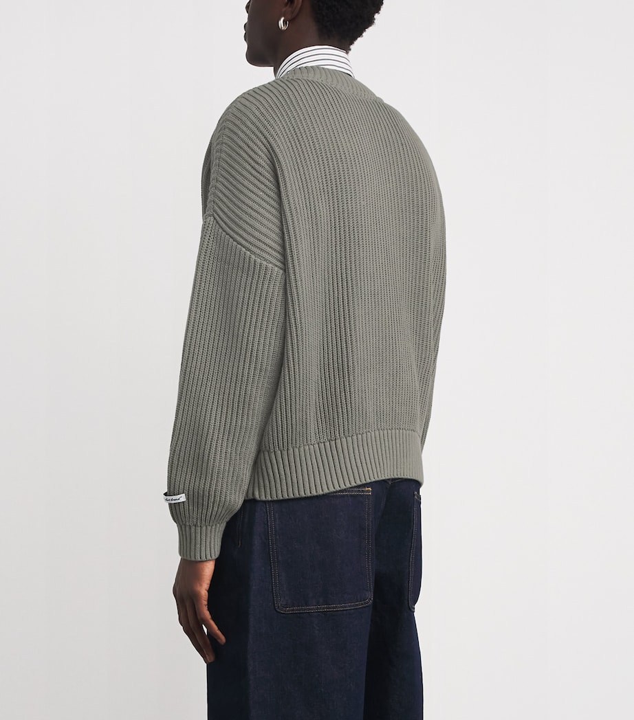 Cotton Rib-Knit V-Neck Sweater SAGE Image 4