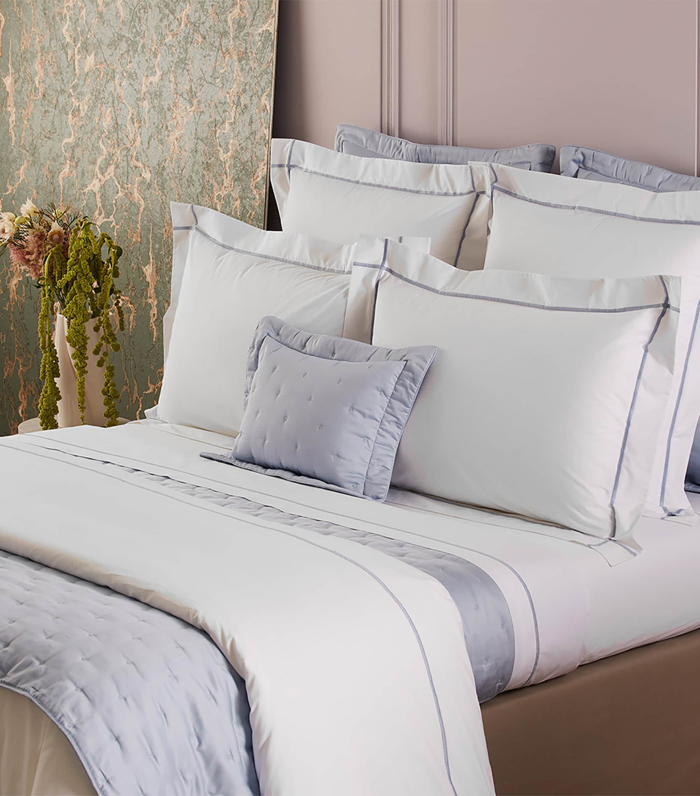 Yves Delorme Pima Cotton Athena Celeste Double Flat Sheet (240cm x 295cm) Celeste Image 4