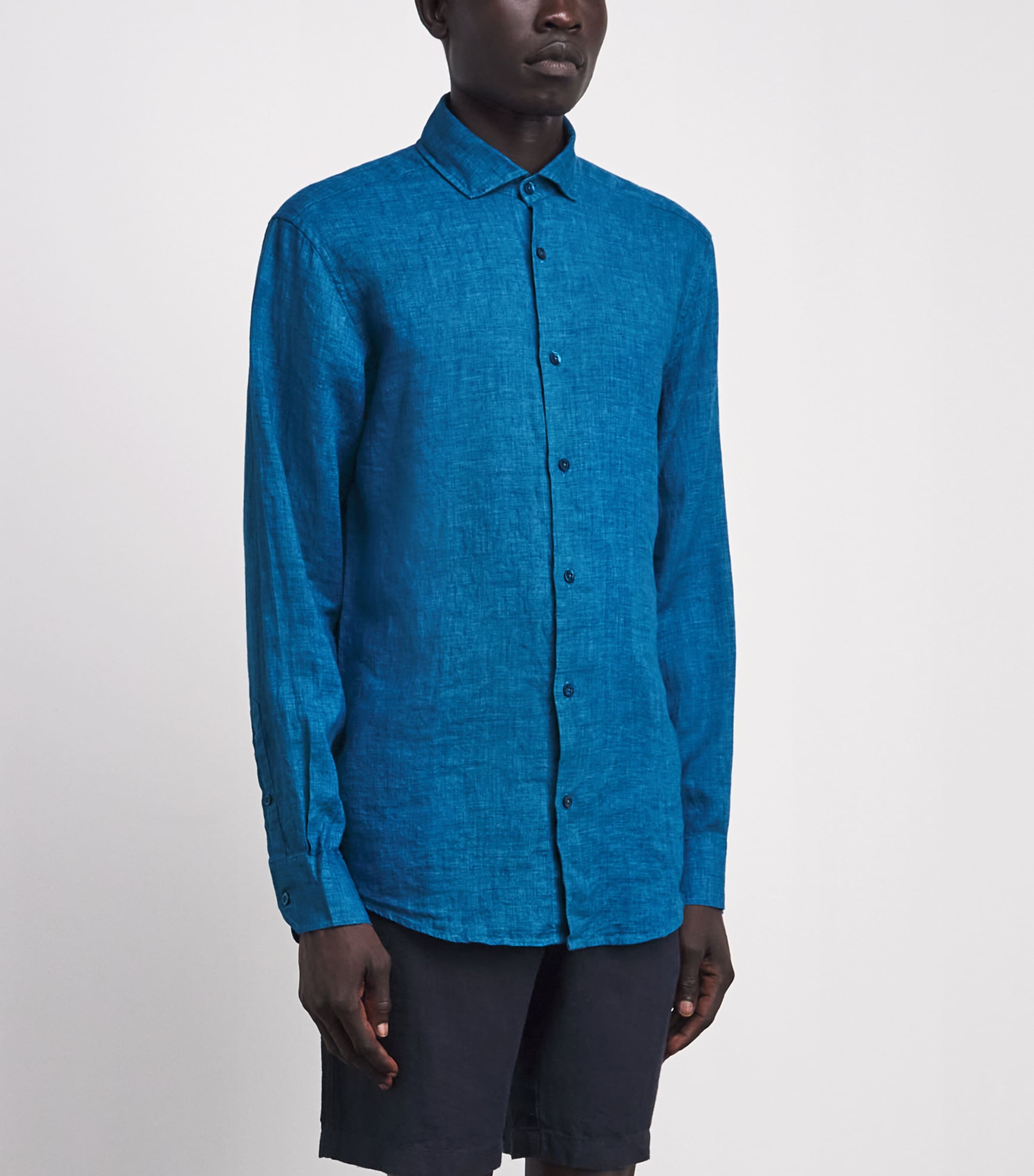 Frescobol Carioca Mens Linen Antonio Shirt Teal Image 4