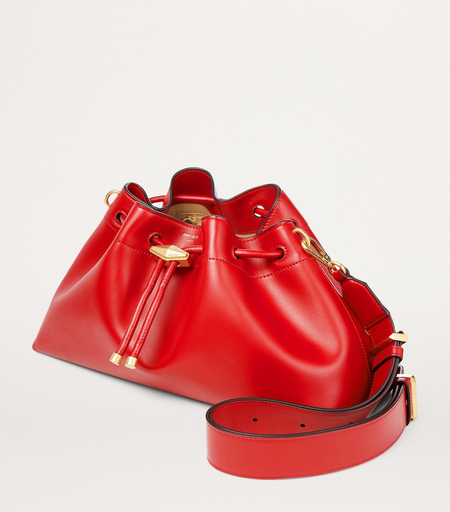 Medium Leather Cinch Bucket Bag RUBY RED/GOLD Image 2