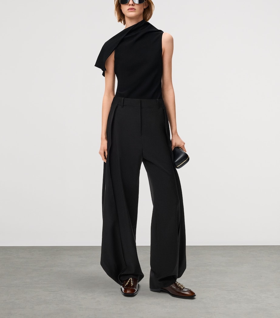 LOEWE Womens Wool-Blend Pleated Trousers Black Image 2