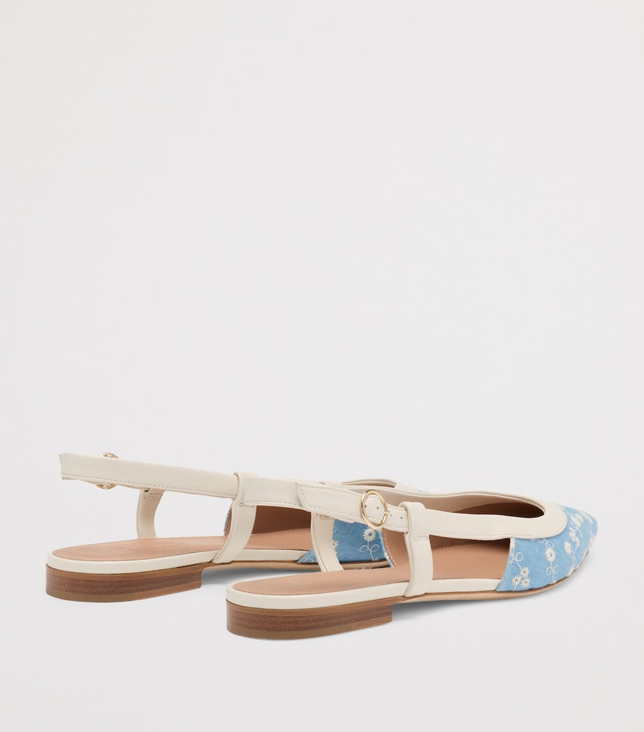 Malone Souliers Denim-Leather Tate Slingback Flats Blue Image 4