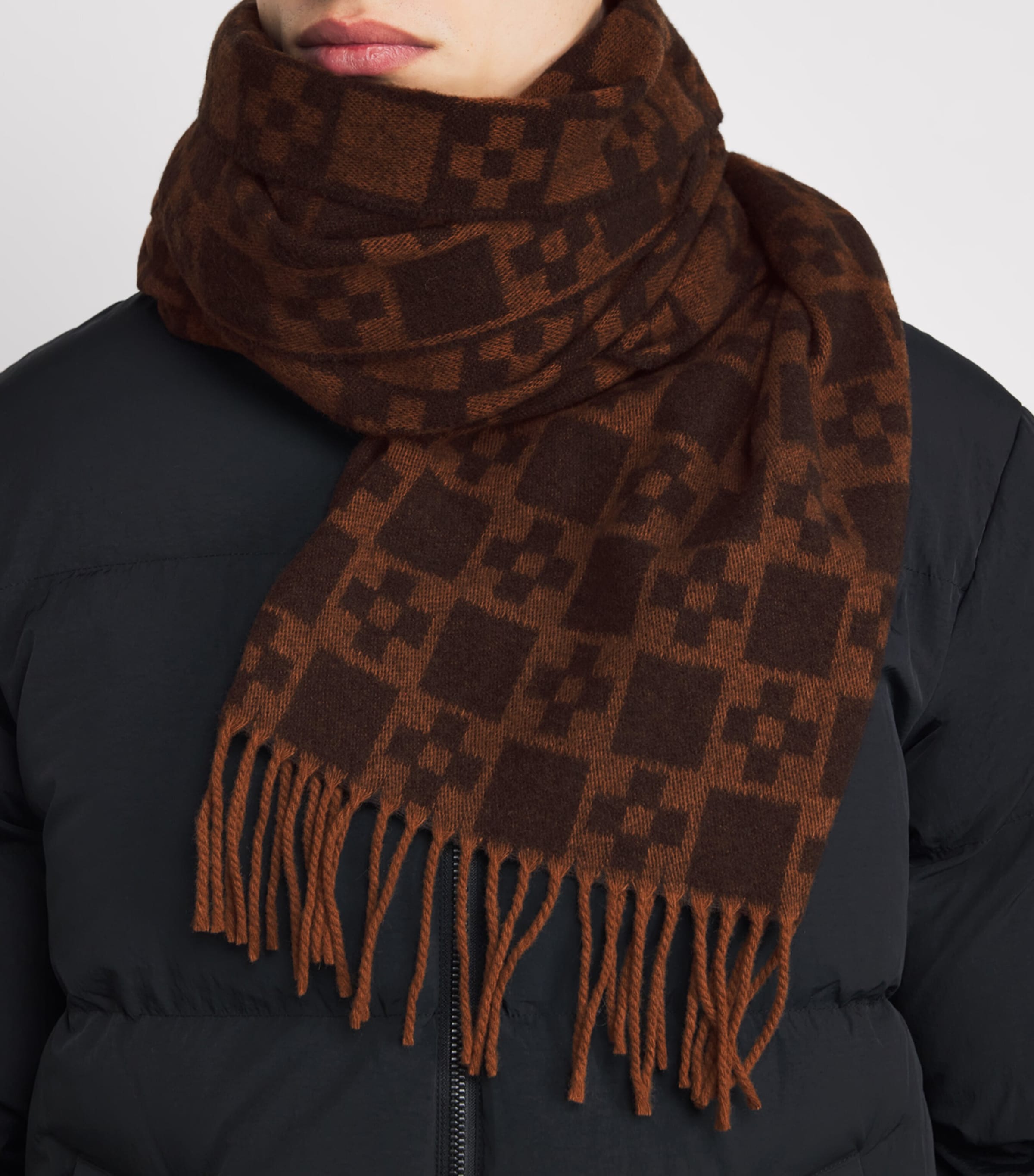 Wool Check Scarf COGNAC Image 2