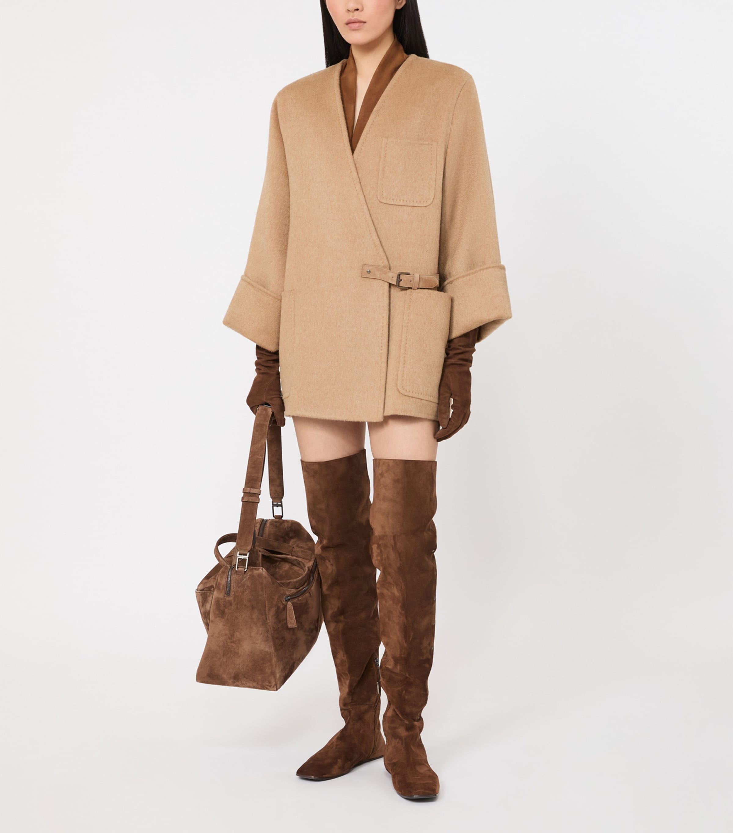 Max Mara Womens Camel-Wool Short Belted Coat Camel Image 4