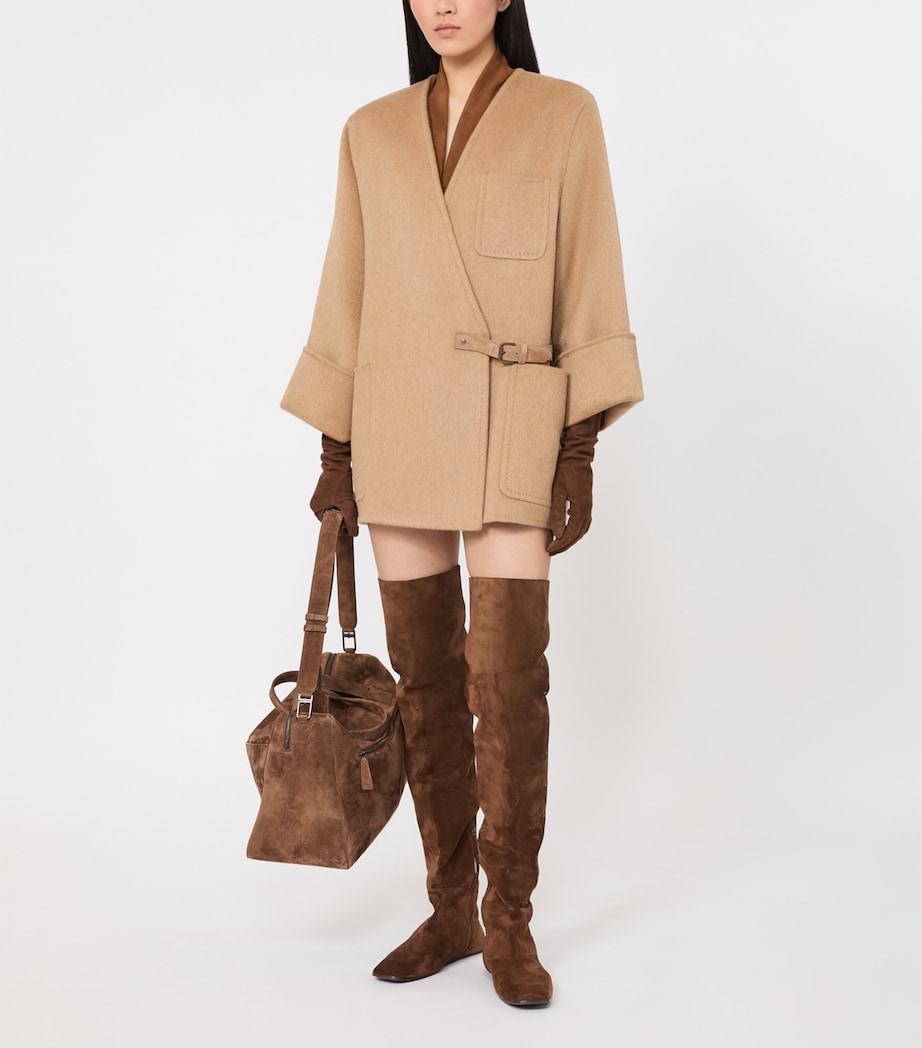 Max Mara Womens Camel-Wool Short Belted Coat Camel Image 4