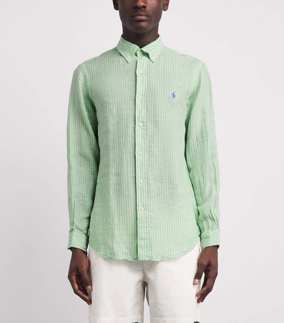 Polo Ralph Lauren Mens Linen Custom-Fit Stripe Shirt Essex Grn Whte Image 4