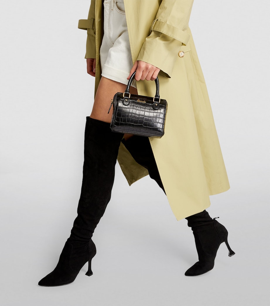 Harrods Mini Croc-Embossed Barrel Bag Green Image 5