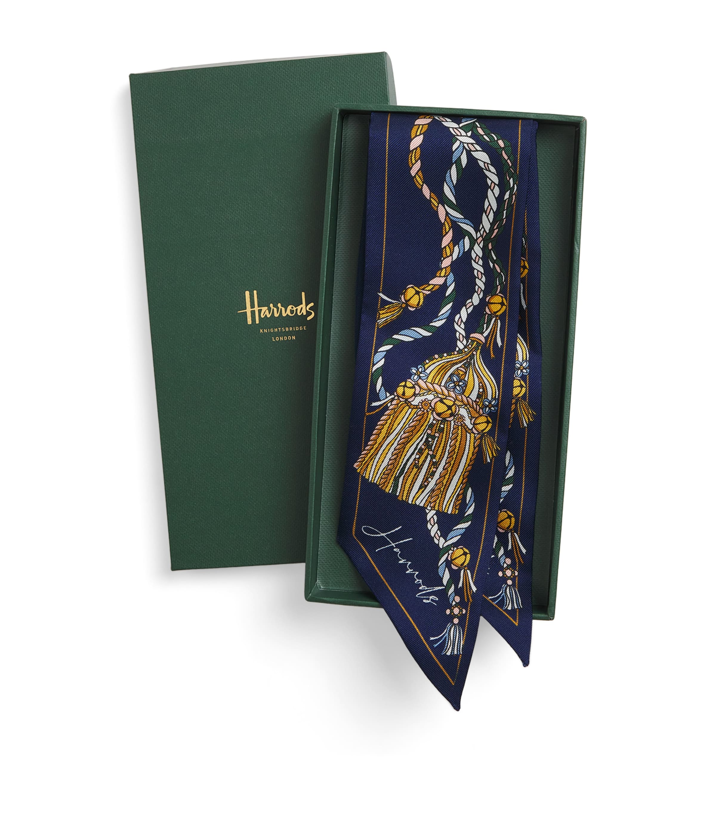 Harrods Silk Tassel Scarf In Blue