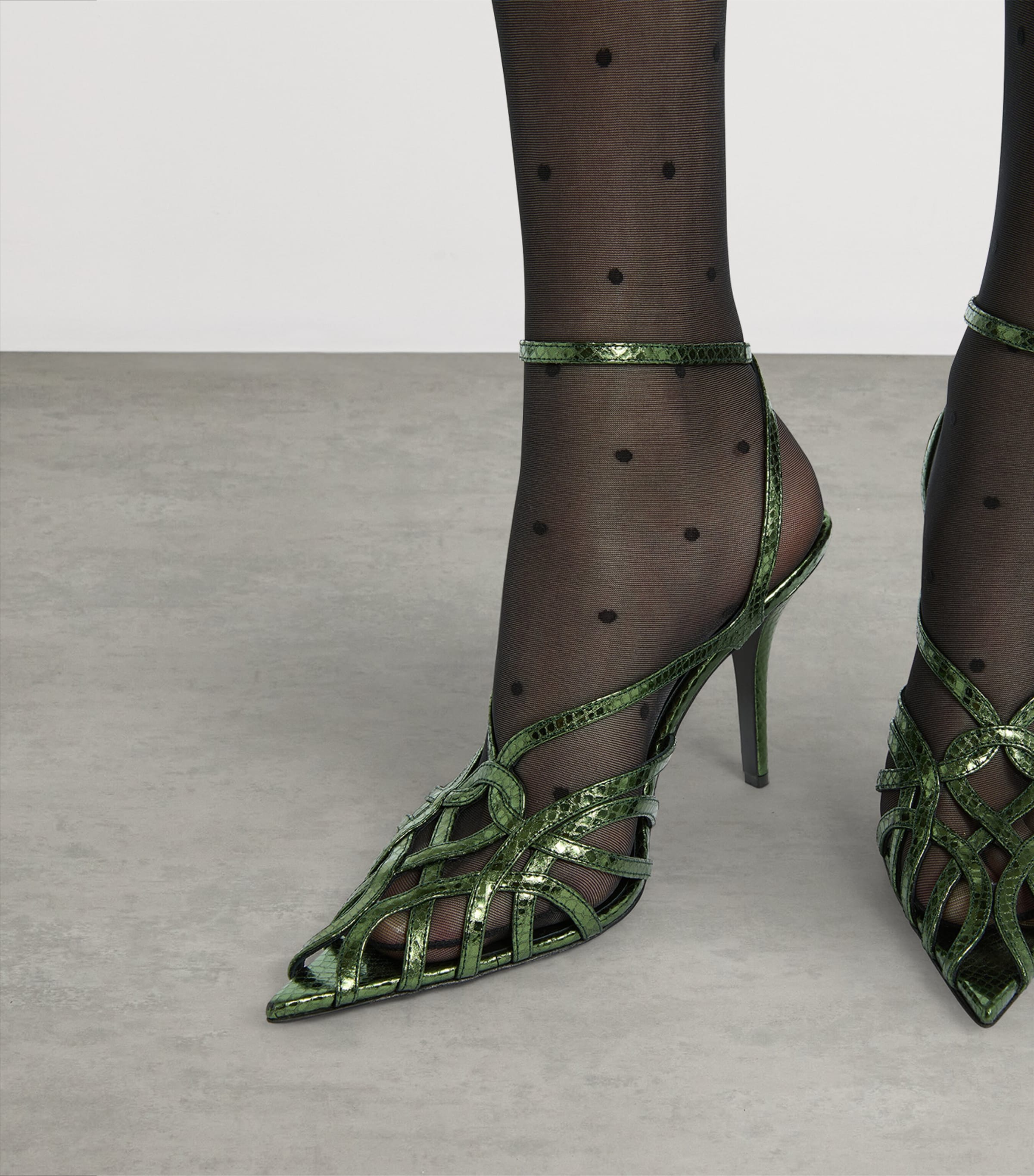 Balmain Python-Effect Leather Heeled Sandals Peridot Image 2