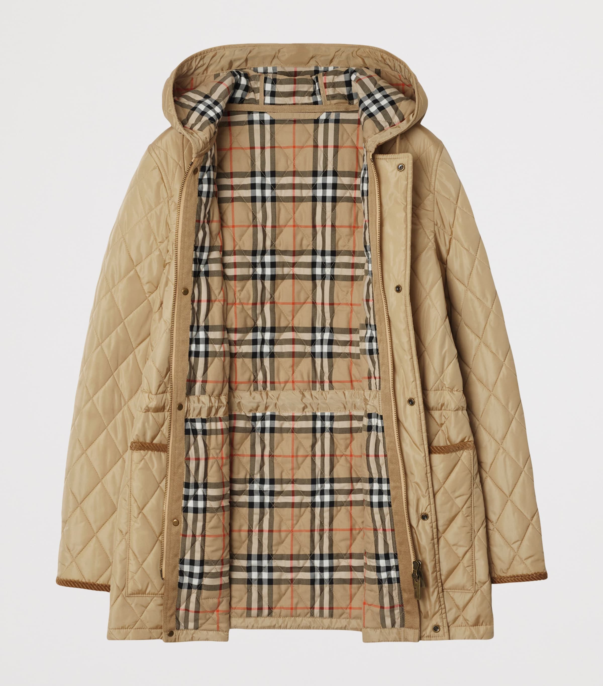 Burberry Womens Quilted Corduroy-Trim Parka Flax Image 4