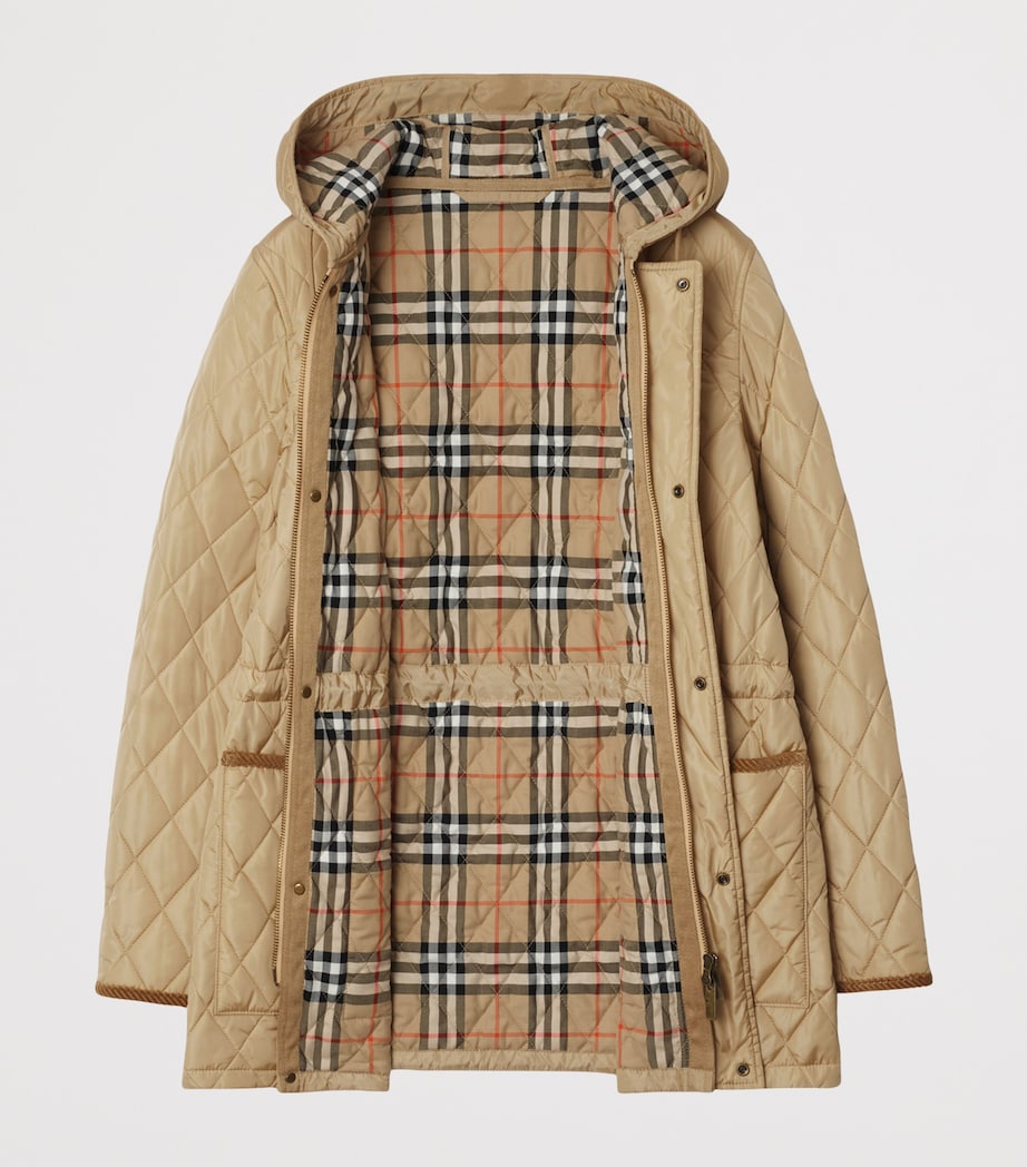 Burberry Womens Quilted Corduroy-Trim Parka Flax Image 4