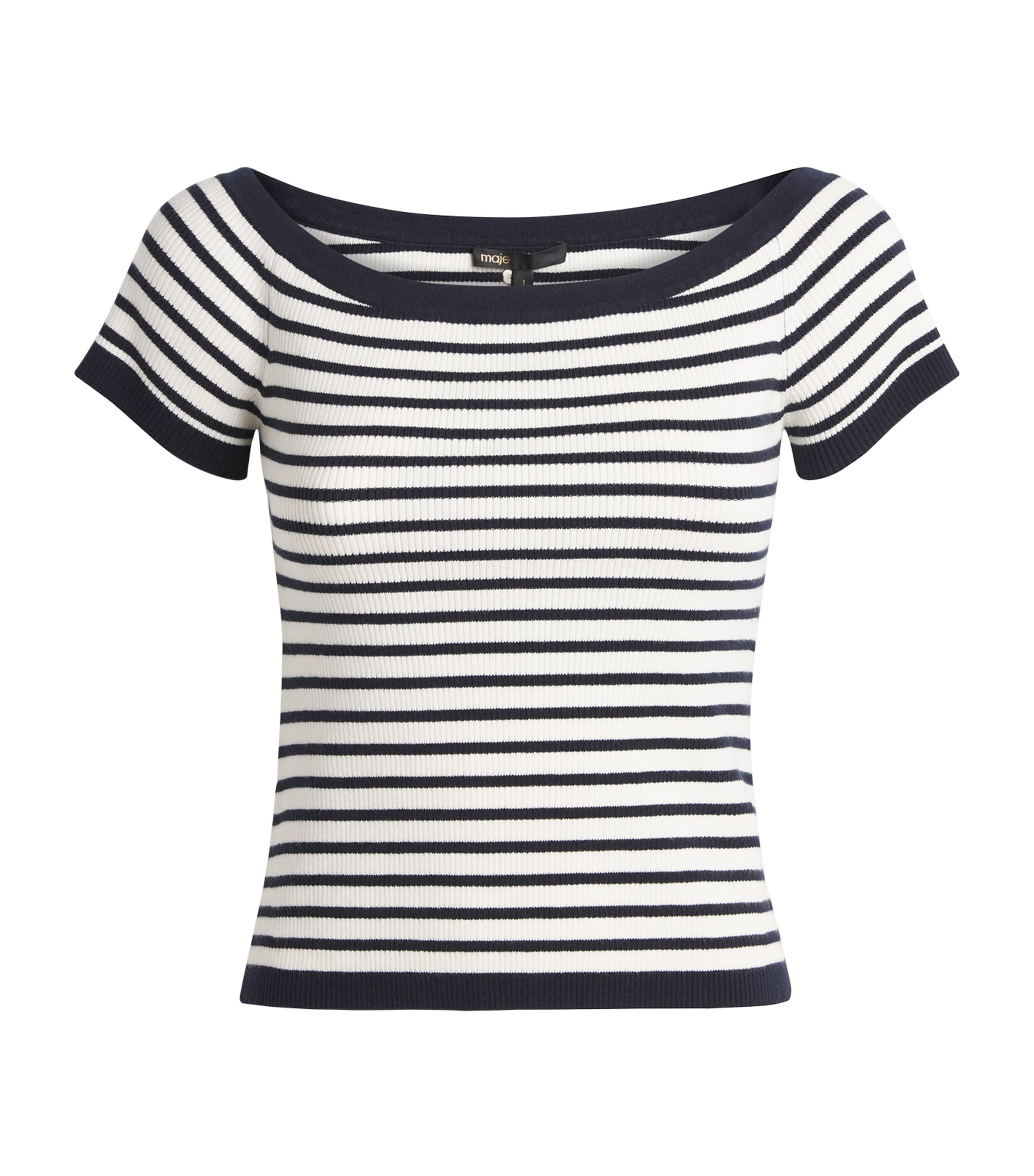 Maje Womens Knitted Off-The-Shoulder Top Navy / Ecru Image 1