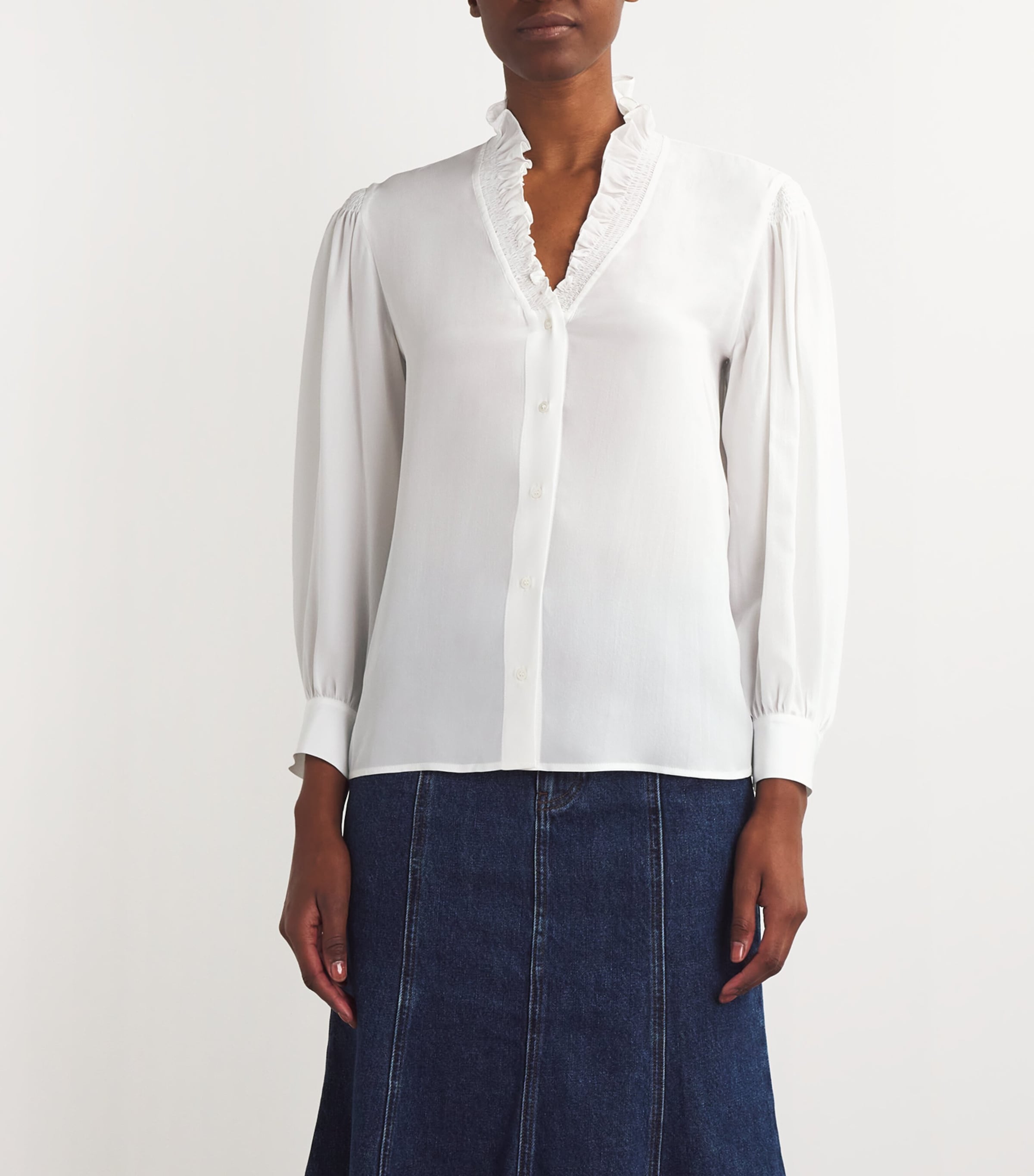 Silk Ruffle Collar Shirt WHITE Image 3